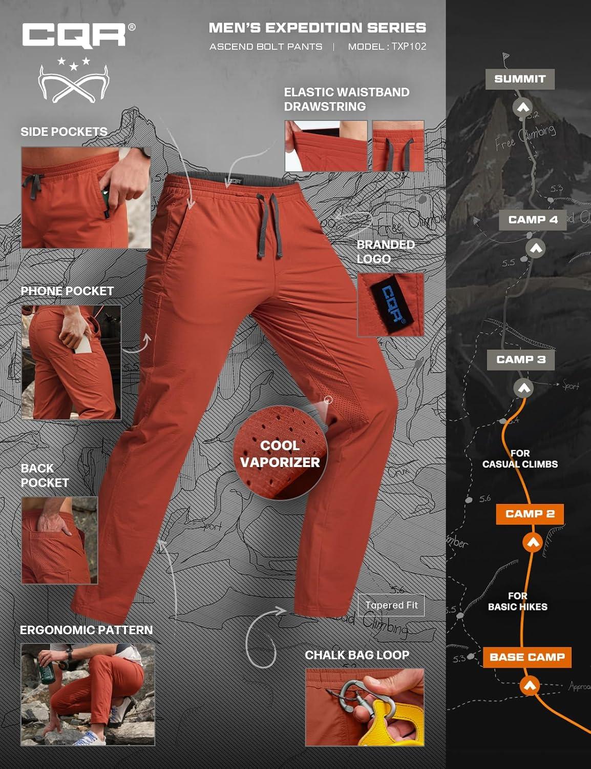 image:imageCQR Mens Lightweight Vent Hiking Pants WaterResistant amp Breathable Sports Outdoor Athletic Pants with Elastic WaistAscend Bolt Burnt Orange