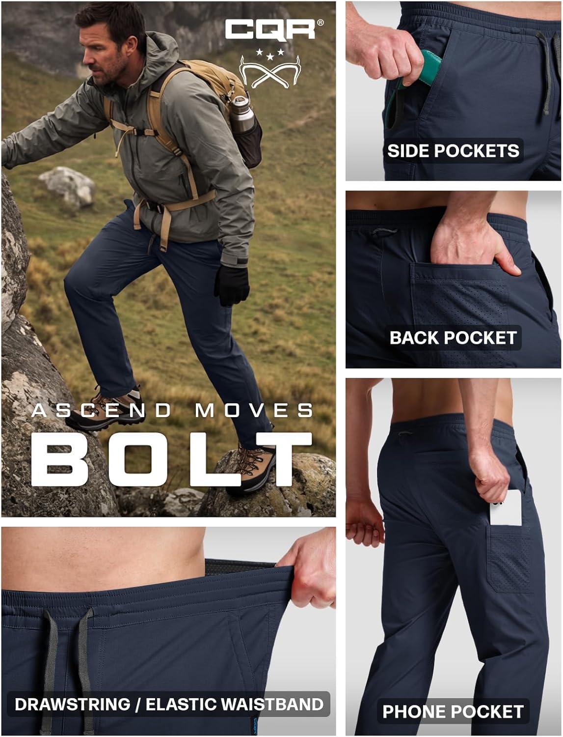 image:imageCQR Mens Lightweight Vent Hiking Pants WaterResistant amp Breathable Sports Outdoor Athletic Pants with Elastic WaistAscend Bolt Polar Navy