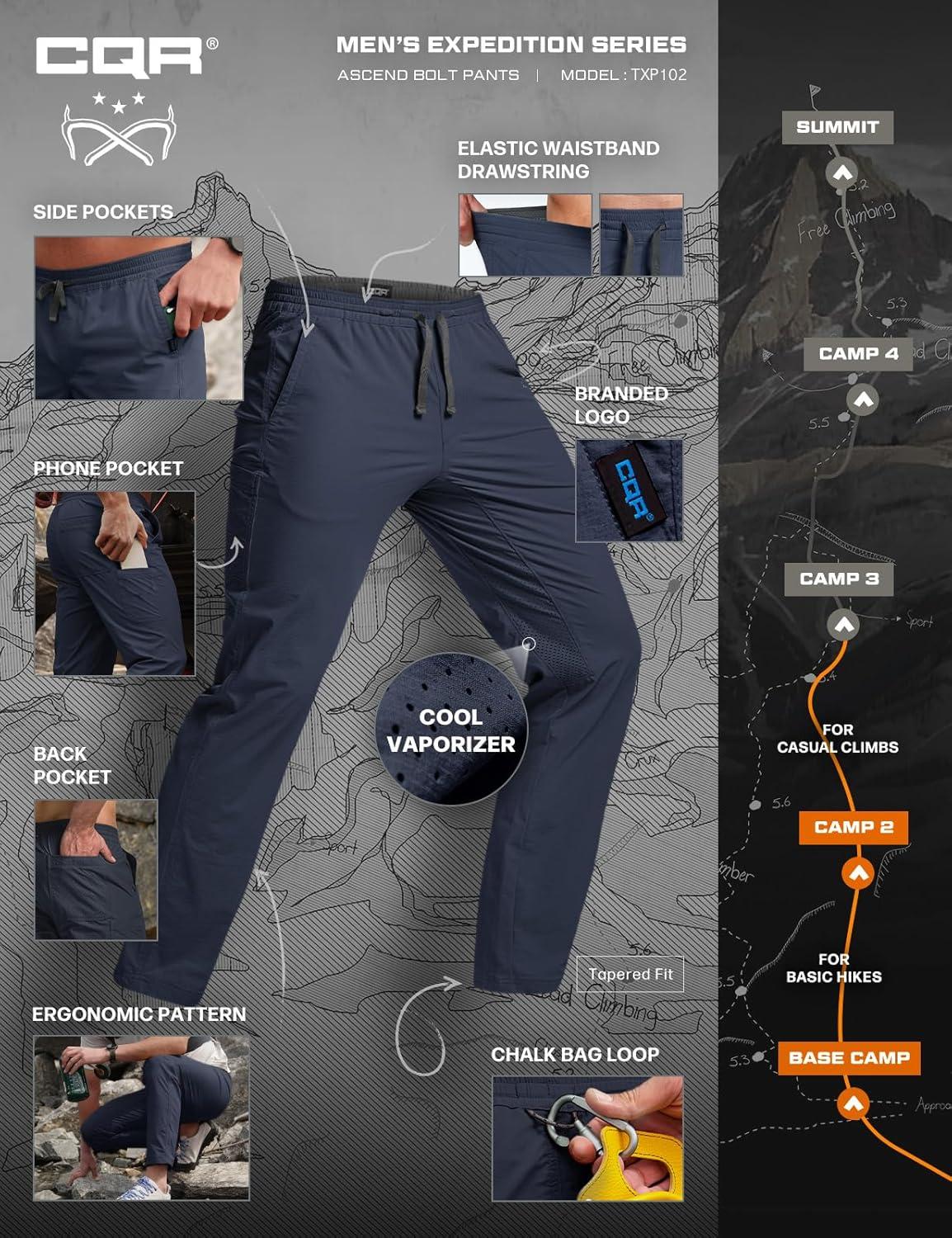 image:imageCQR Mens Lightweight Vent Hiking Pants WaterResistant amp Breathable Sports Outdoor Athletic Pants with Elastic WaistAscend Bolt Polar Navy