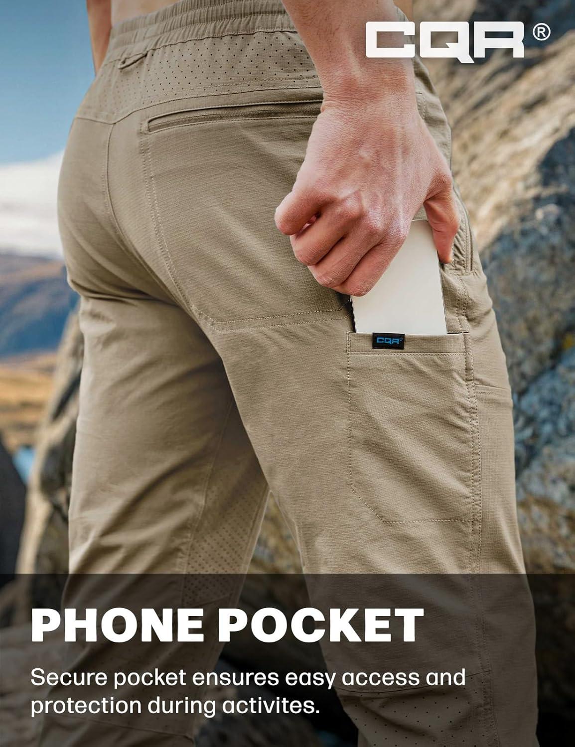 image:imageCQR Mens Lightweight Vent Hiking Pants WaterResistant amp Breathable Sports Outdoor Athletic Pants with Elastic WaistAscend Crux Alamo Khaki