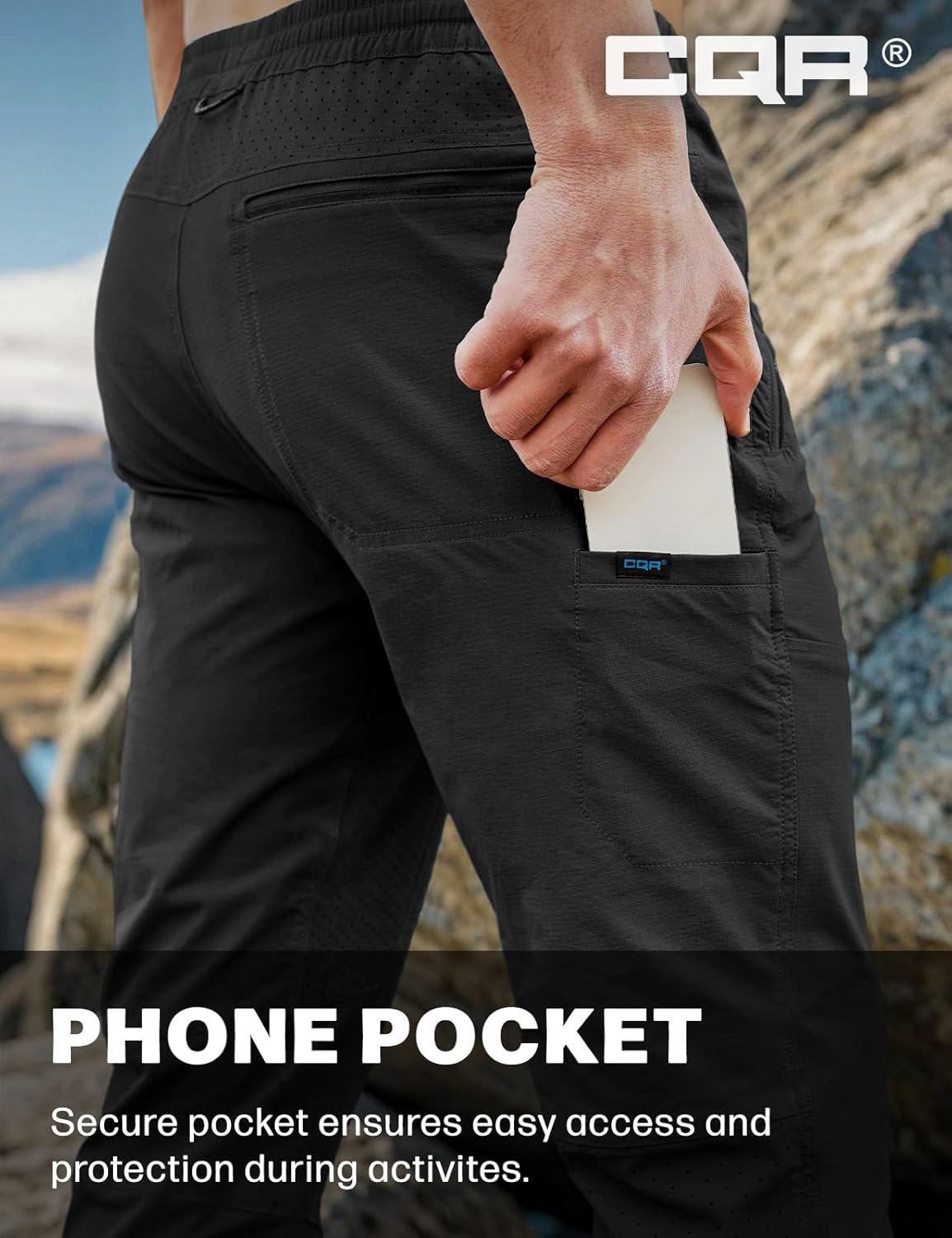 image:imageCQR Mens Lightweight Vent Hiking Pants WaterResistant amp Breathable Sports Outdoor Athletic Pants with Elastic WaistAscend Crux Black