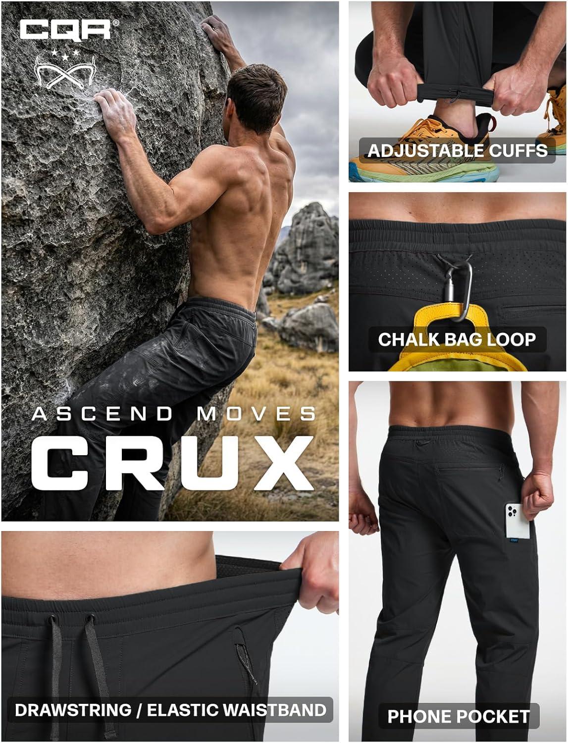 image:imageCQR Mens Lightweight Vent Hiking Pants WaterResistant amp Breathable Sports Outdoor Athletic Pants with Elastic WaistAscend Crux Black