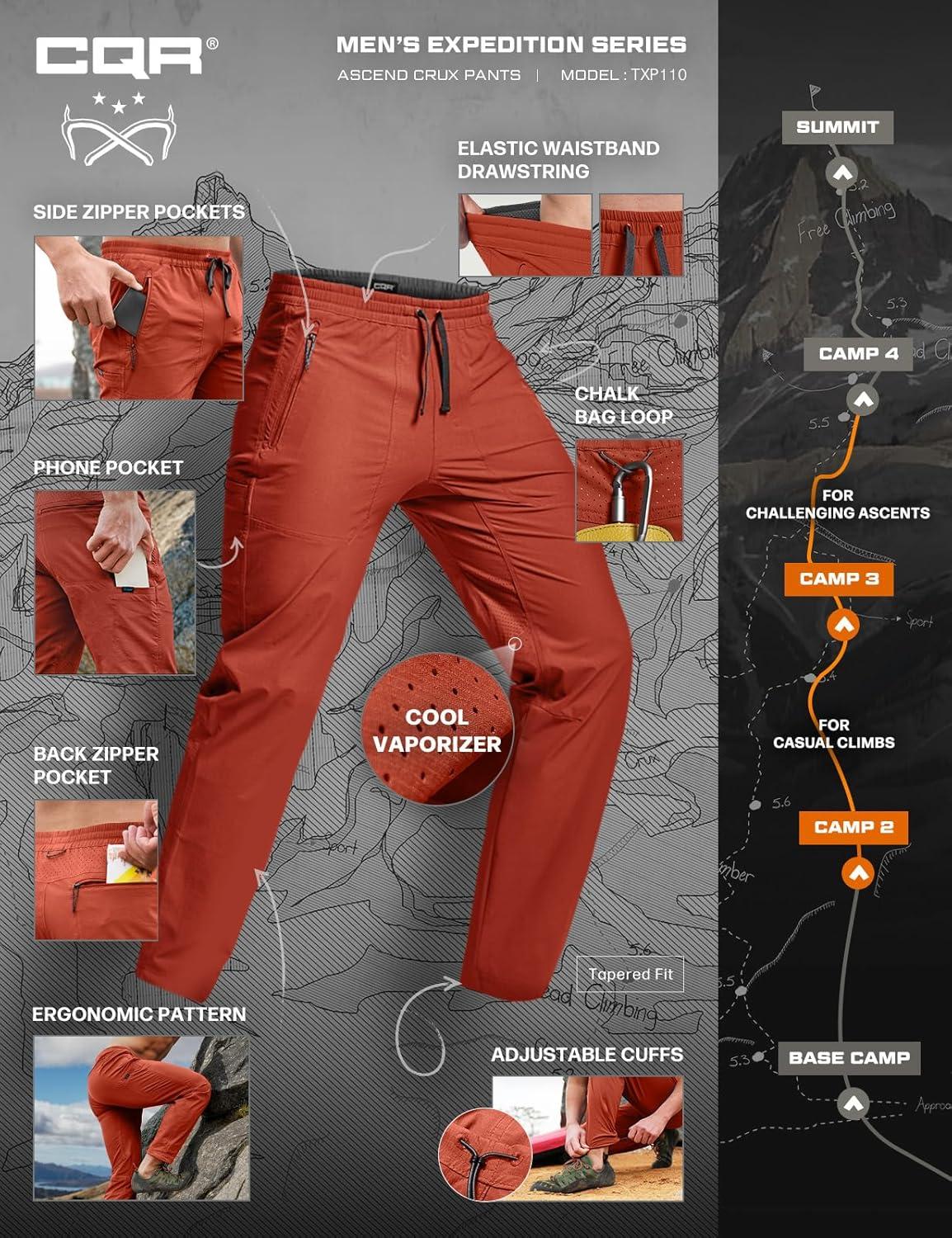 image:imageCQR Mens Lightweight Vent Hiking Pants WaterResistant amp Breathable Sports Outdoor Athletic Pants with Elastic WaistAscend Crux Burnt Orange