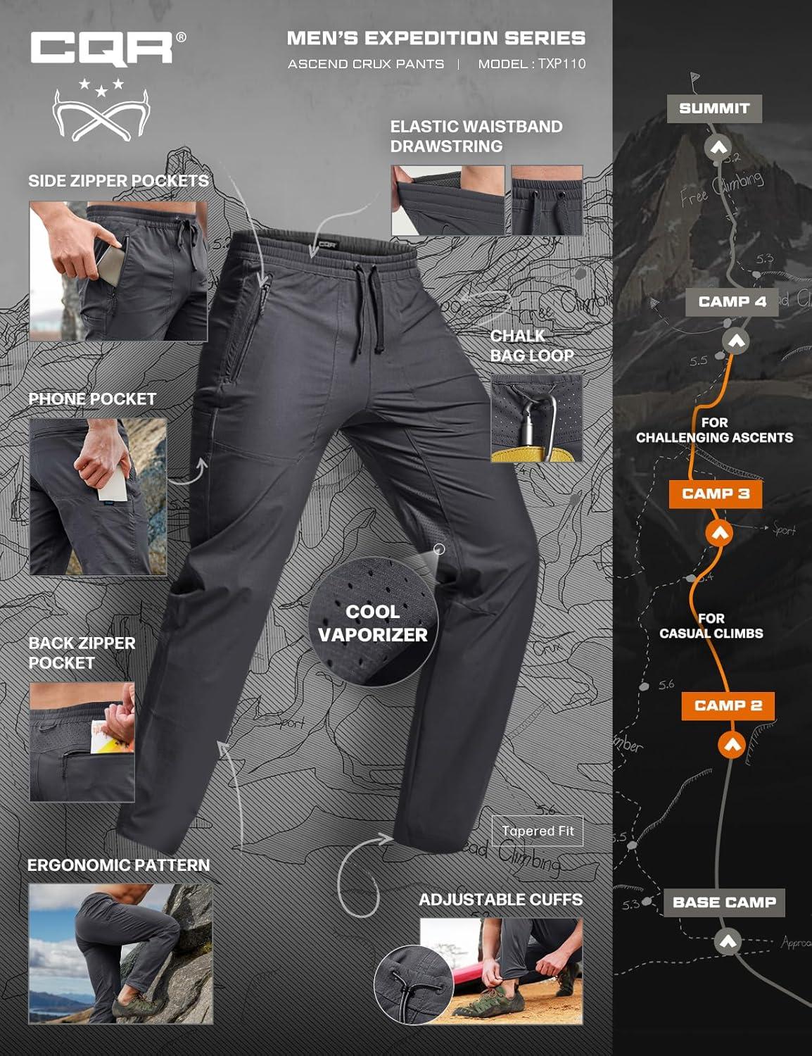 image:imageCQR Mens Lightweight Vent Hiking Pants WaterResistant amp Breathable Sports Outdoor Athletic Pants with Elastic WaistAscend Crux Carbon Grey