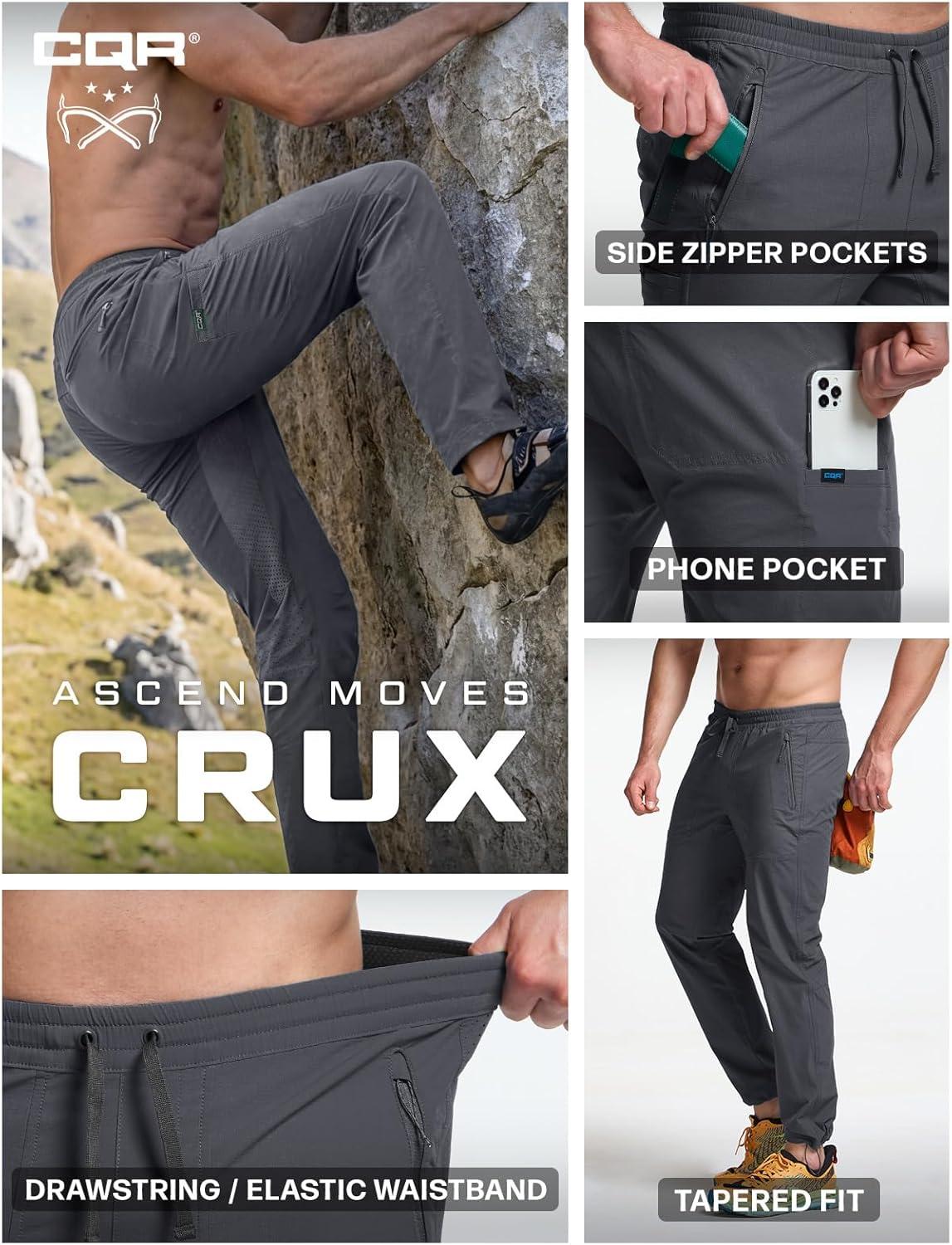 image:imageCQR Mens Lightweight Vent Hiking Pants WaterResistant amp Breathable Sports Outdoor Athletic Pants with Elastic WaistAscend Crux Carbon Grey