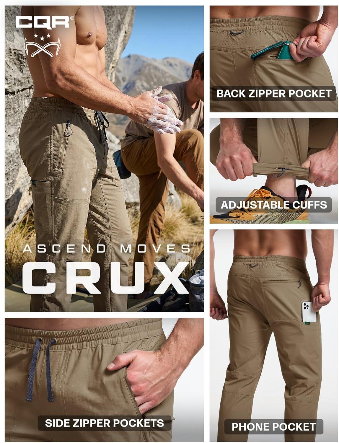 image:imageCQR Mens Lightweight Vent Hiking Pants WaterResistant amp Breathable Sports Outdoor Athletic Pants with Elastic WaistAscend Crux Cougar