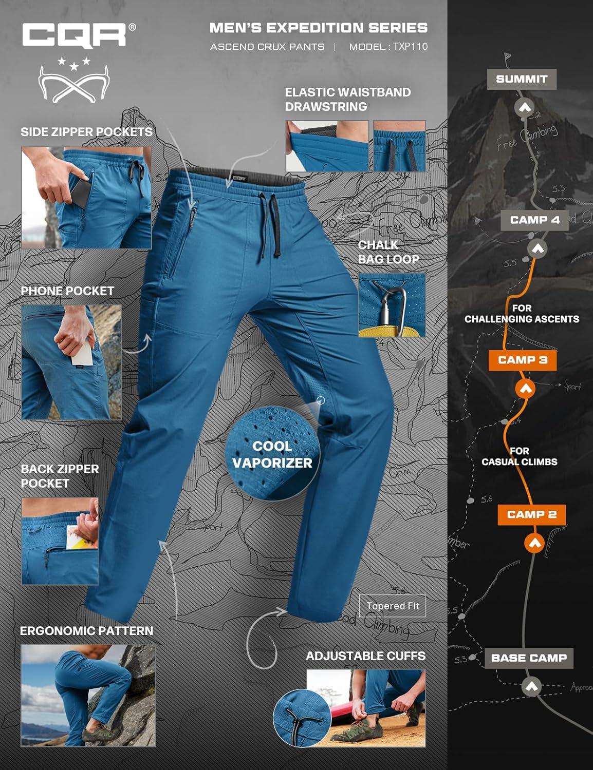 image:imageCQR Mens Lightweight Vent Hiking Pants WaterResistant amp Breathable Sports Outdoor Athletic Pants with Elastic WaistAscend Crux Glaucous