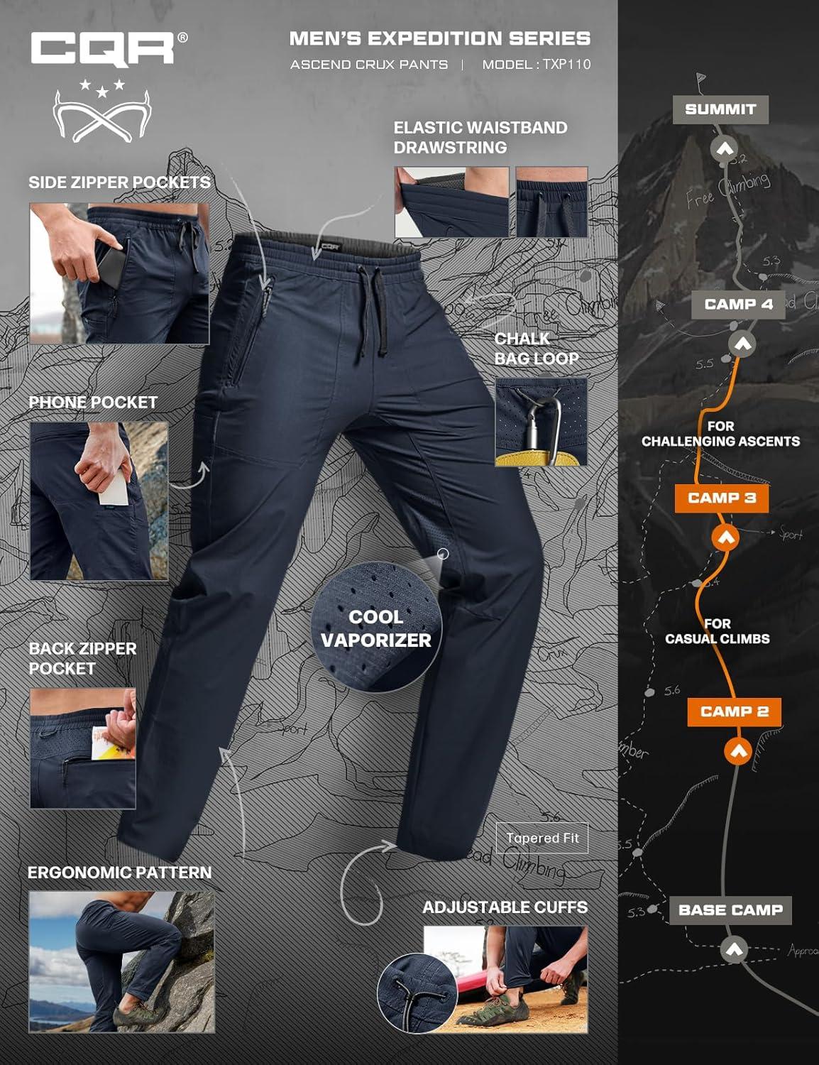 image:imageCQR Mens Lightweight Vent Hiking Pants WaterResistant amp Breathable Sports Outdoor Athletic Pants with Elastic WaistAscend Crux Polar Navy