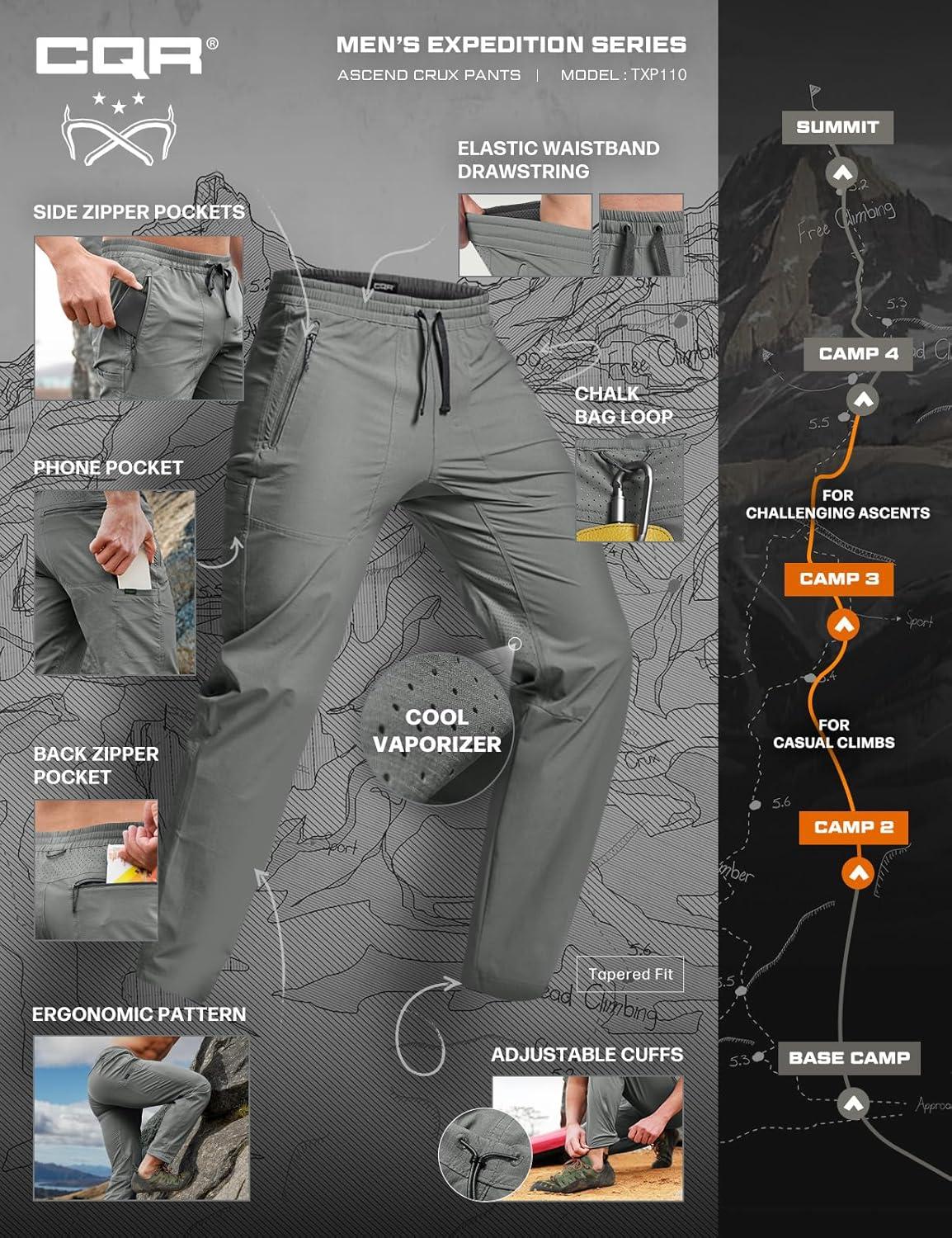 image:imageCQR Mens Lightweight Vent Hiking Pants WaterResistant amp Breathable Sports Outdoor Athletic Pants with Elastic WaistAscend Crux Sage