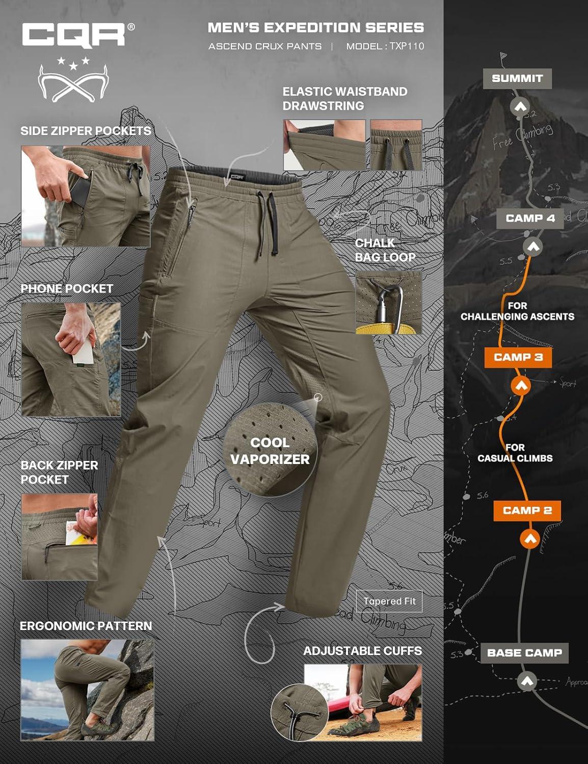 image:imageCQR Mens Lightweight Vent Hiking Pants WaterResistant amp Breathable Sports Outdoor Athletic Pants with Elastic WaistAscend Crux Sand Khaki