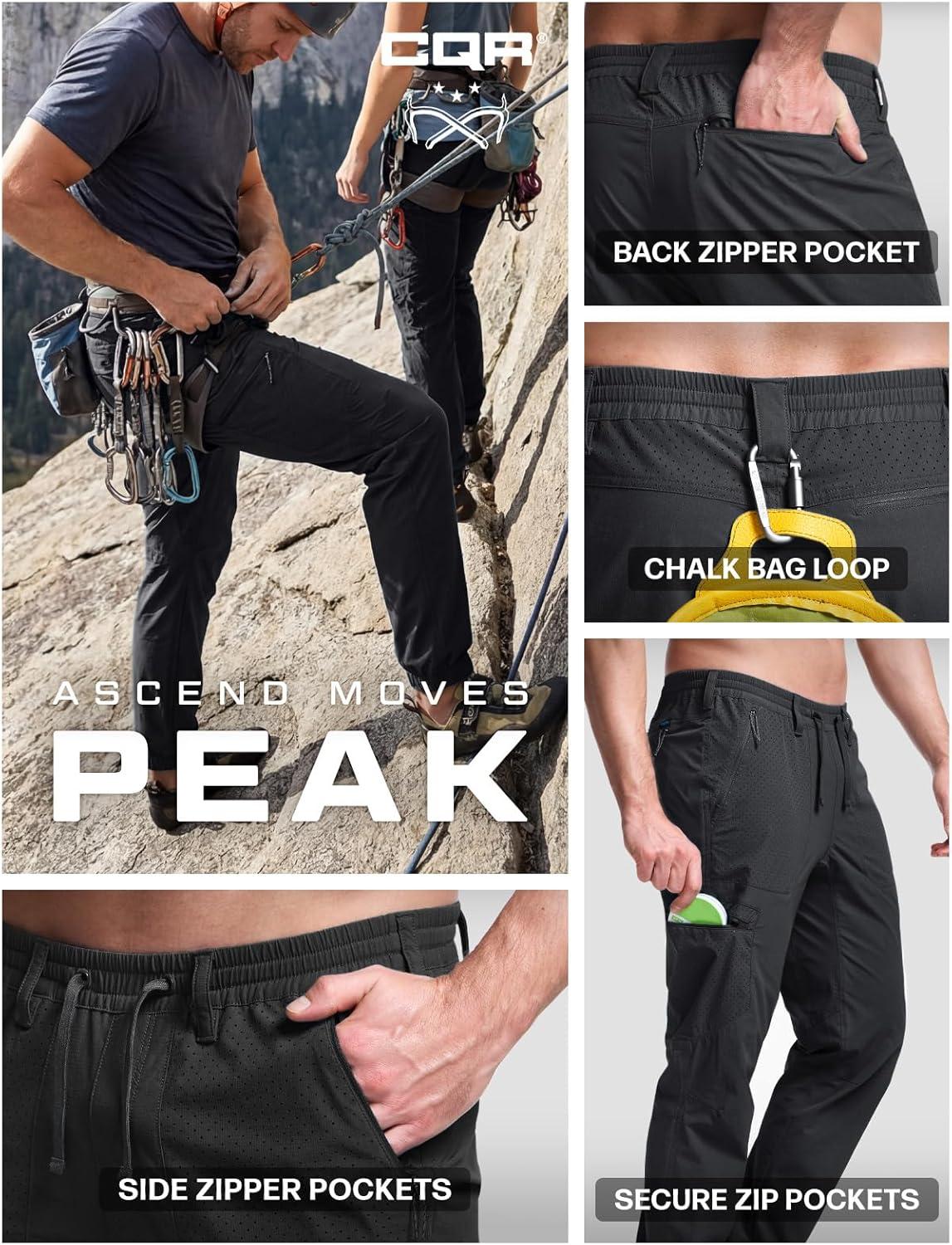 image:imageCQR Mens Lightweight Vent Hiking Pants WaterResistant amp Breathable Sports Outdoor Athletic Pants with Elastic WaistAscend Peak Black