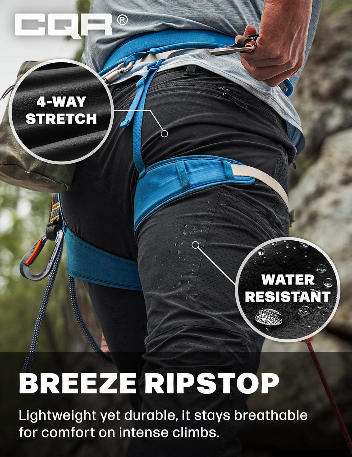 image:imageCQR Mens Lightweight Vent Hiking Pants WaterResistant amp Breathable Sports Outdoor Athletic Pants with Elastic WaistAscend Peak Black