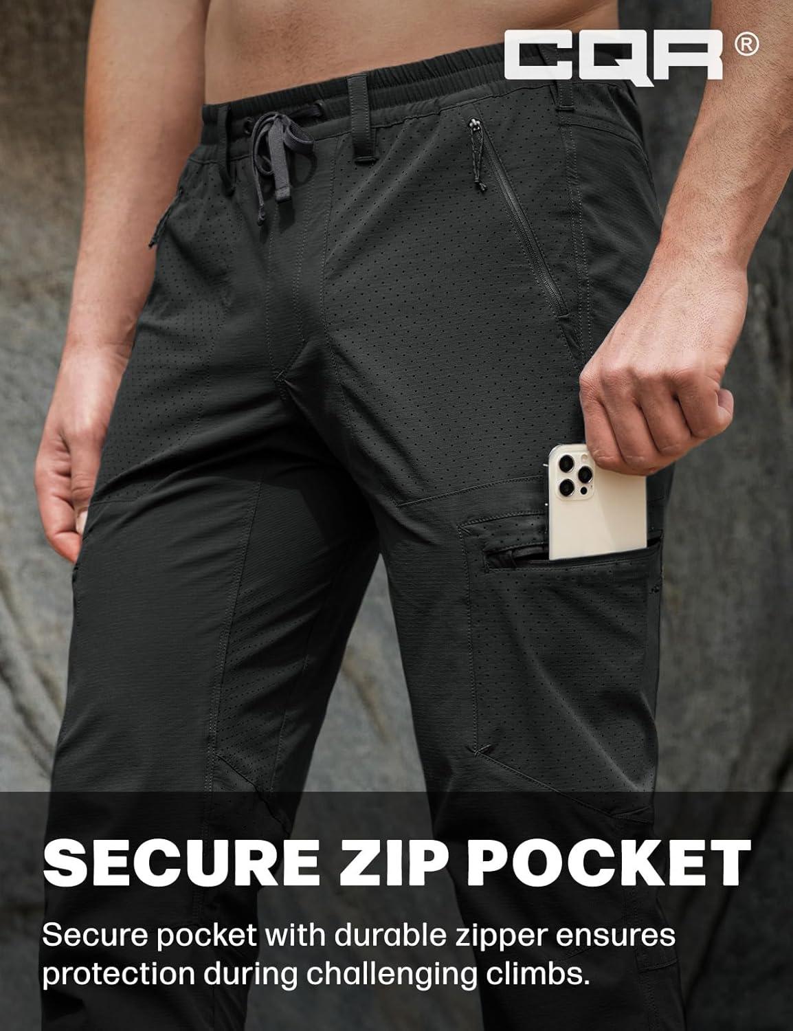 image:imageCQR Mens Lightweight Vent Hiking Pants WaterResistant amp Breathable Sports Outdoor Athletic Pants with Elastic WaistAscend Peak Black