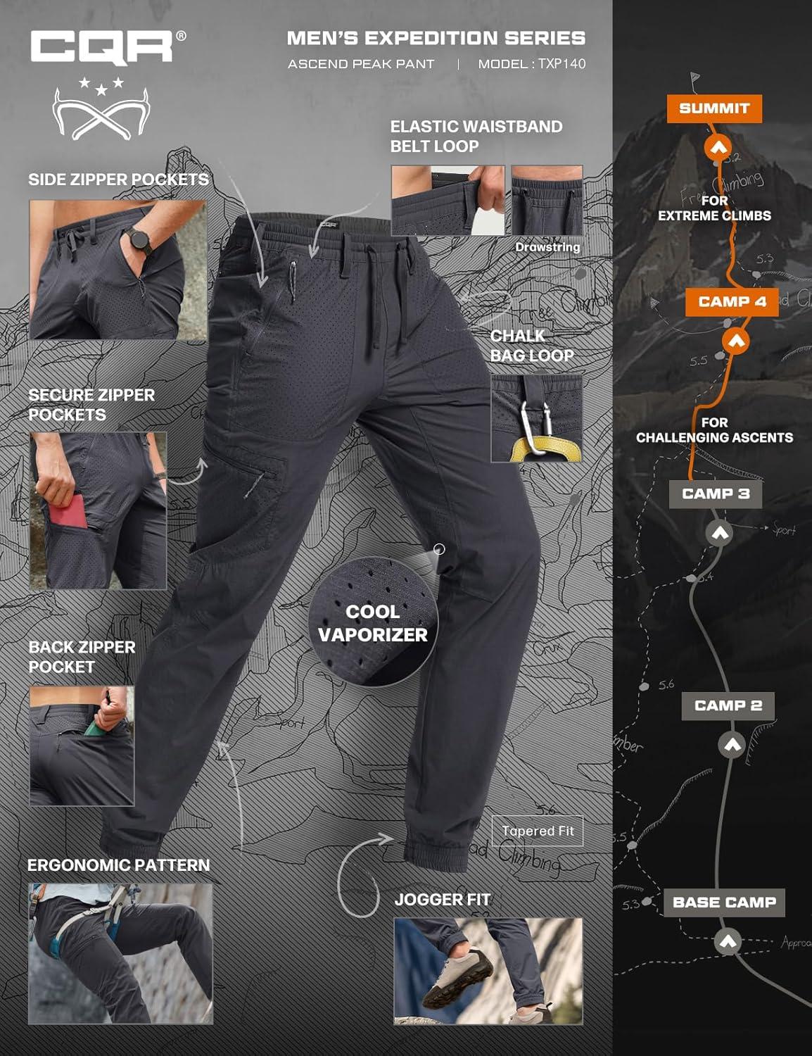 image:imageCQR Mens Lightweight Vent Hiking Pants WaterResistant amp Breathable Sports Outdoor Athletic Pants with Elastic WaistAscend Peak Carbon Grey