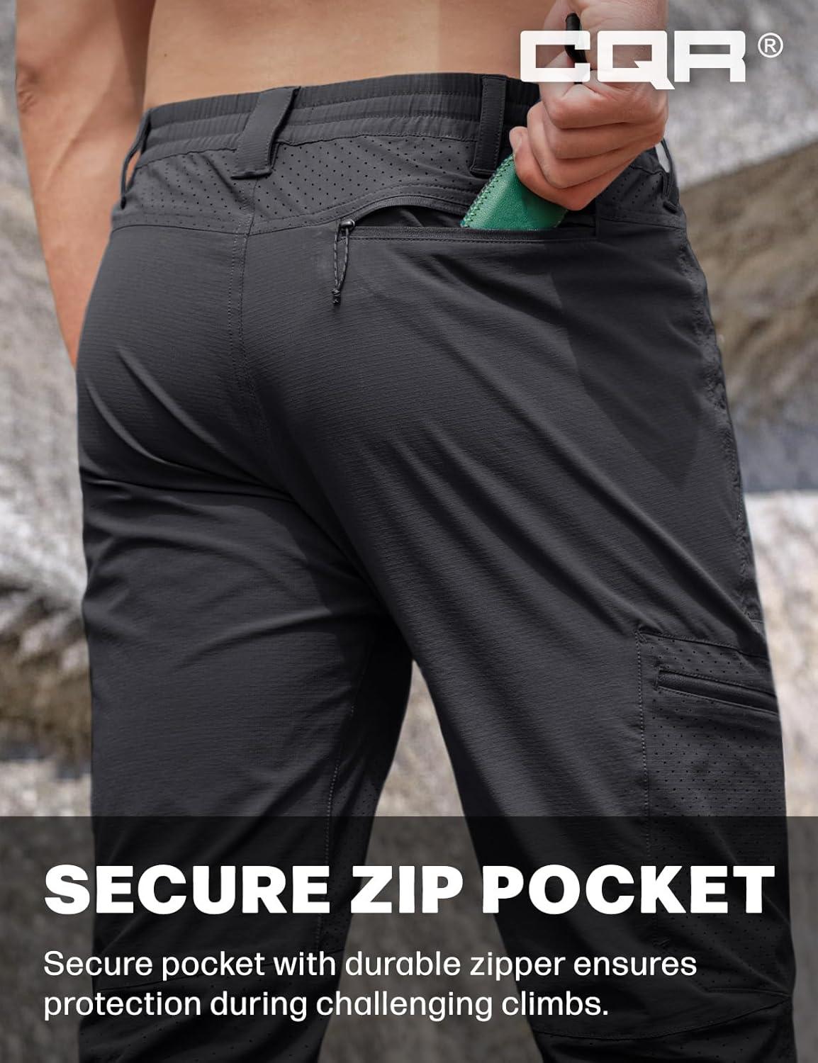 image:imageCQR Mens Lightweight Vent Hiking Pants WaterResistant amp Breathable Sports Outdoor Athletic Pants with Elastic WaistAscend Peak Carbon Grey