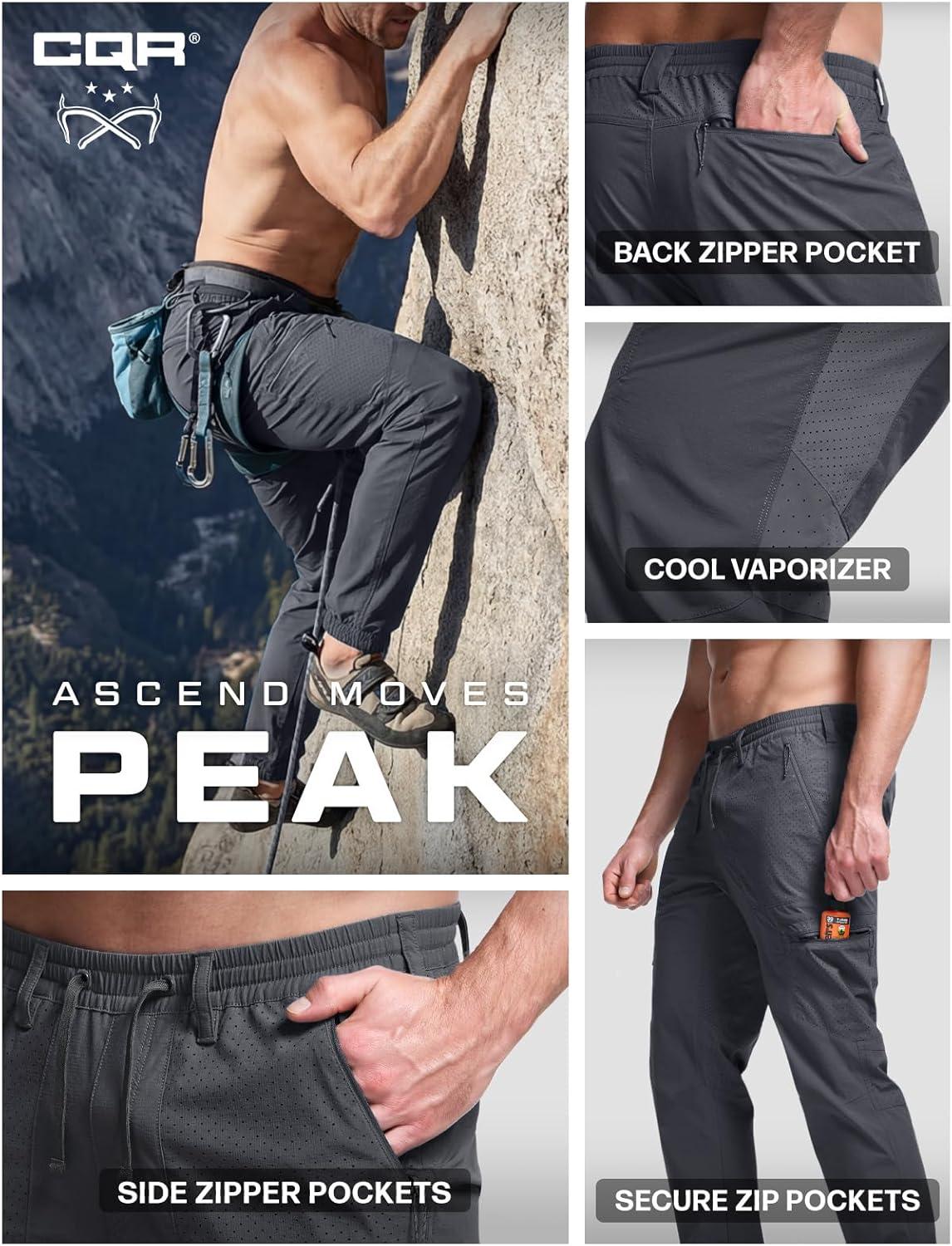 image:imageCQR Mens Lightweight Vent Hiking Pants WaterResistant amp Breathable Sports Outdoor Athletic Pants with Elastic WaistAscend Peak Carbon Grey