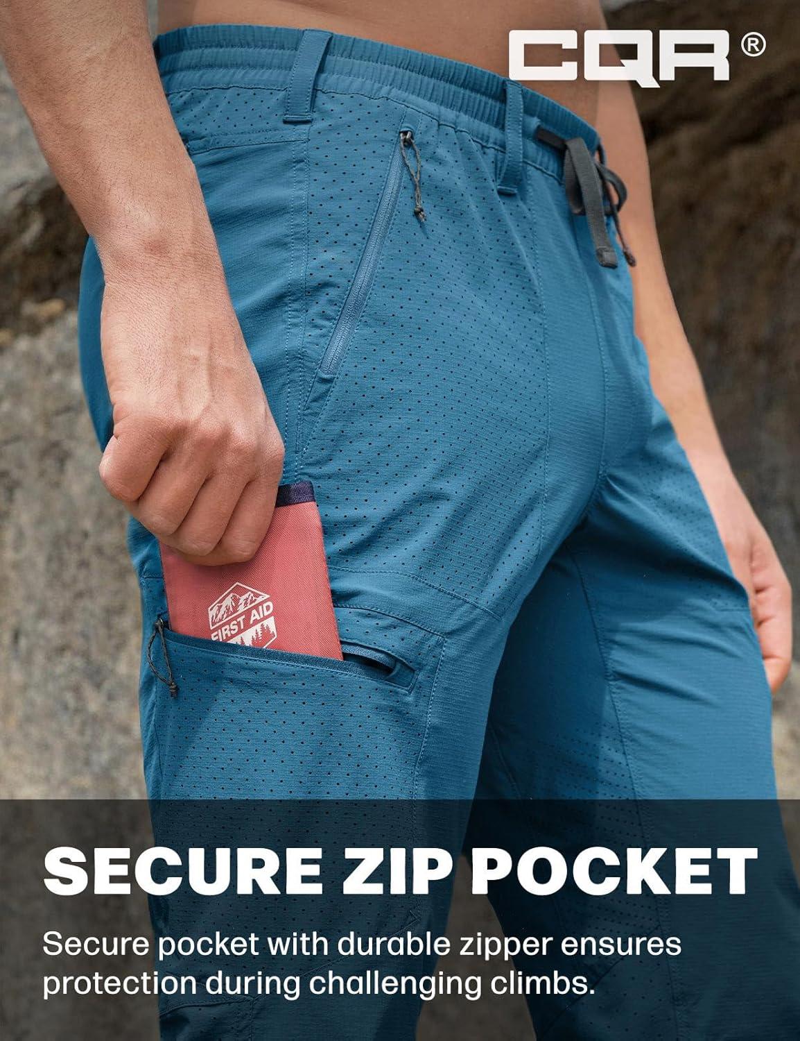 image:imageCQR Mens Lightweight Vent Hiking Pants WaterResistant amp Breathable Sports Outdoor Athletic Pants with Elastic WaistAscend Peak Glaucous