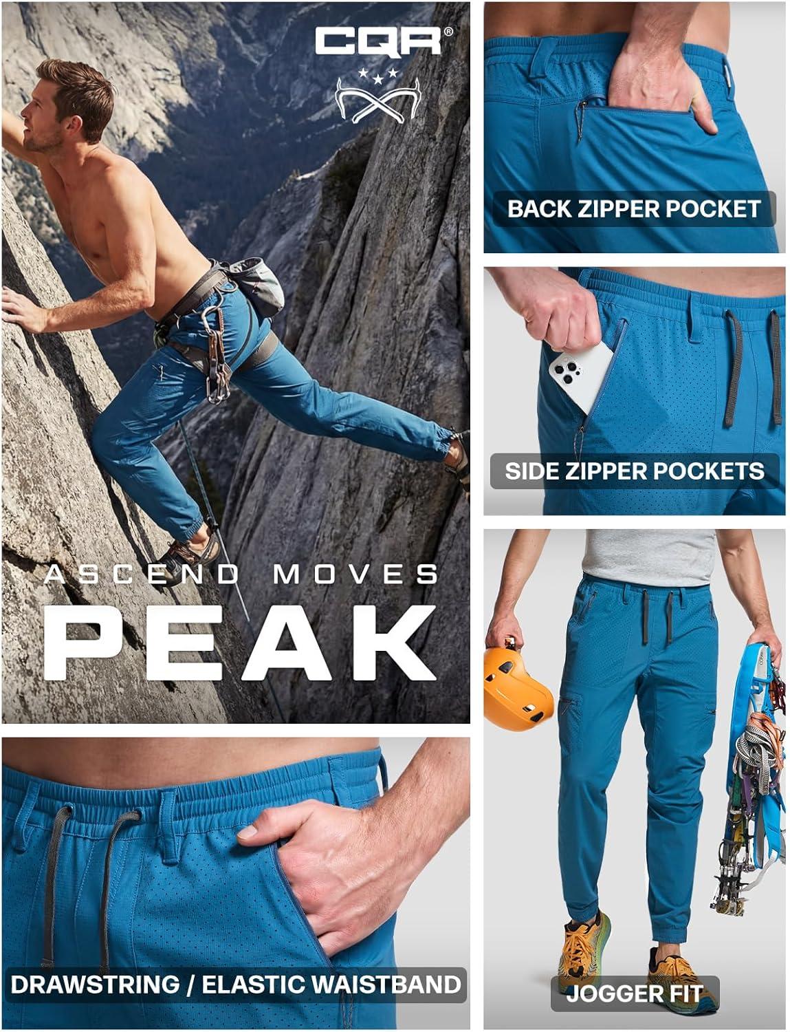 image:imageCQR Mens Lightweight Vent Hiking Pants WaterResistant amp Breathable Sports Outdoor Athletic Pants with Elastic WaistAscend Peak Glaucous