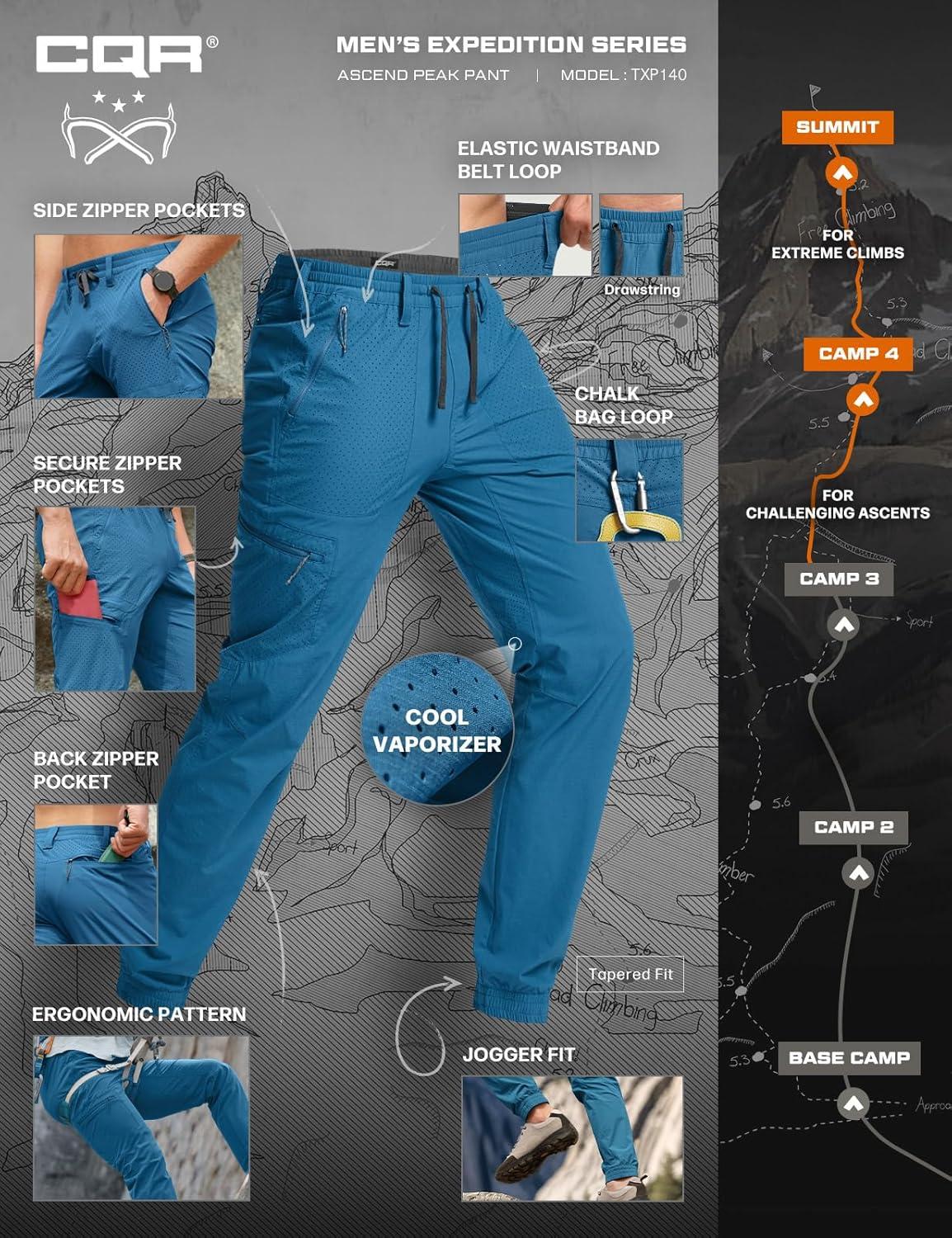 image:imageCQR Mens Lightweight Vent Hiking Pants WaterResistant amp Breathable Sports Outdoor Athletic Pants with Elastic WaistAscend Peak Glaucous