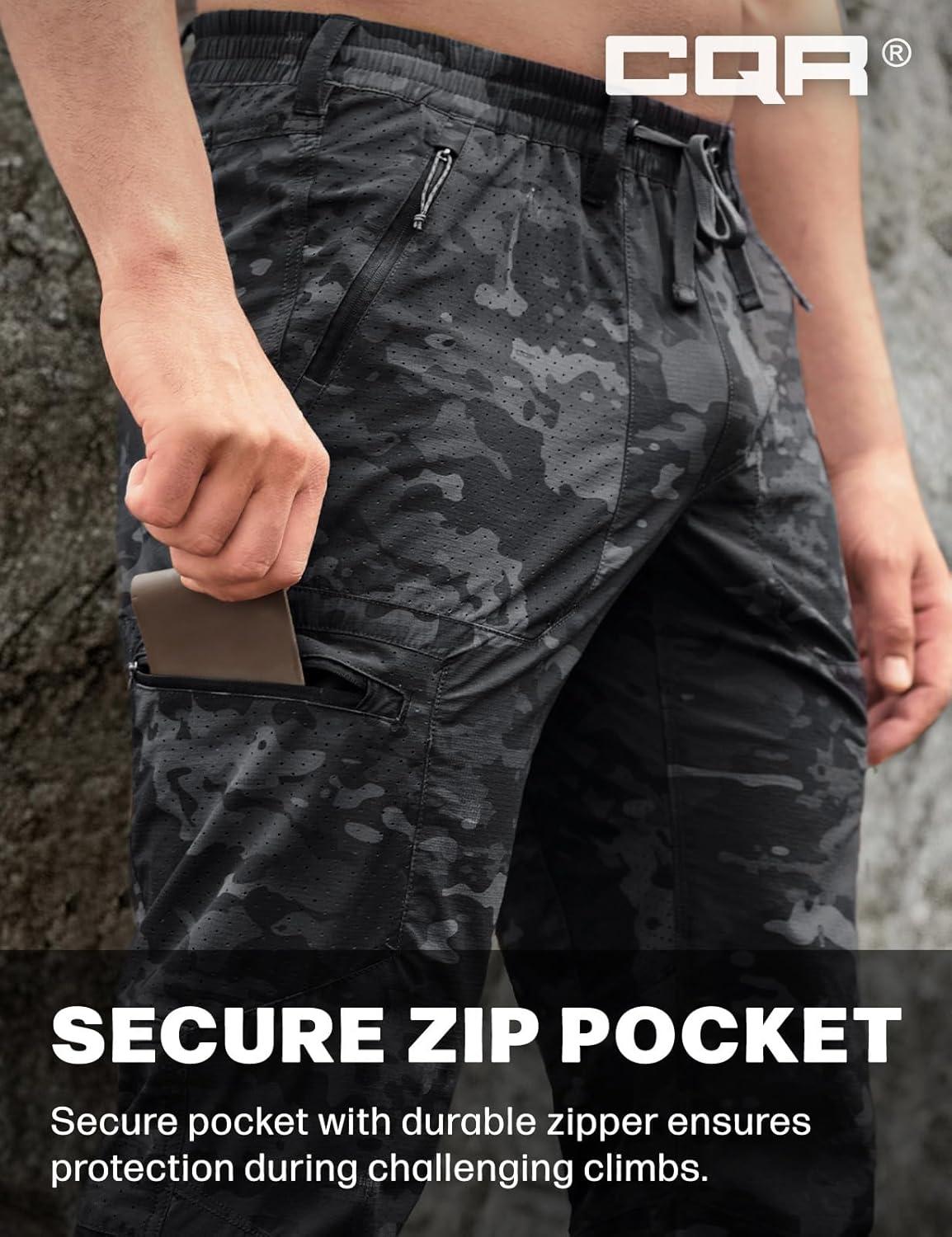 image:imageCQR Mens Lightweight Vent Hiking Pants WaterResistant amp Breathable Sports Outdoor Athletic Pants with Elastic WaistAscend Peak Utility Camo Black