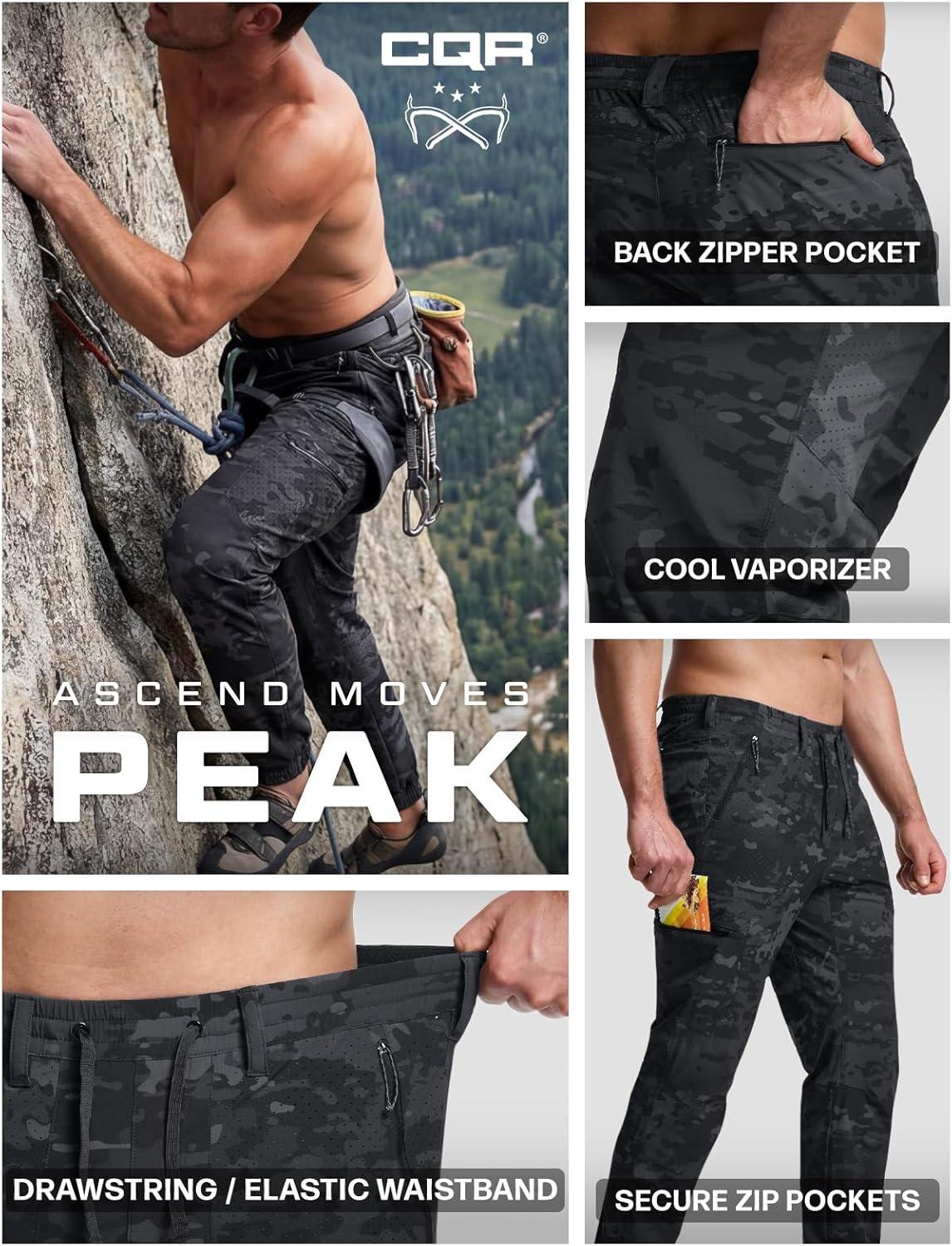 image:imageCQR Mens Lightweight Vent Hiking Pants WaterResistant amp Breathable Sports Outdoor Athletic Pants with Elastic WaistAscend Peak Utility Camo Black