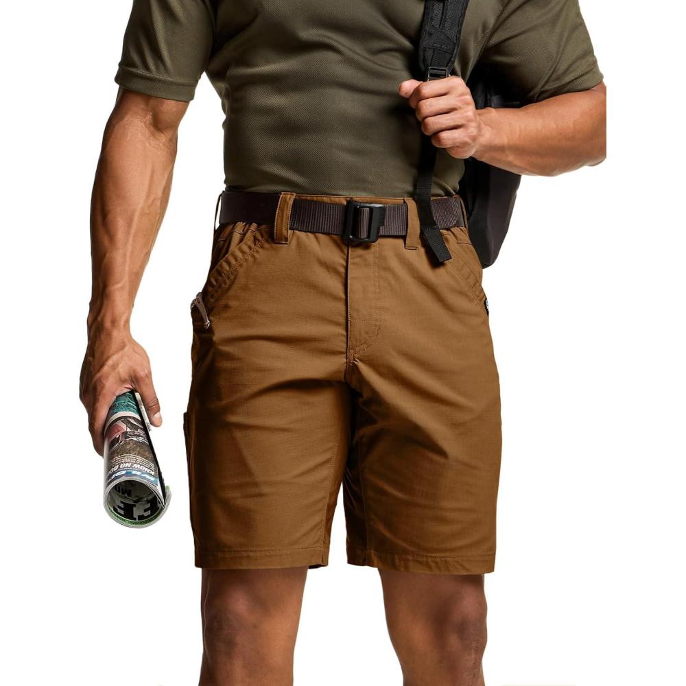 image:imageCQR Mens Flex Casual Cargo Shorts Lightweight Water Resistant Golf Shorts Stretch Tactical Work Shorts with MultiPocketNegotiator Copper Brown