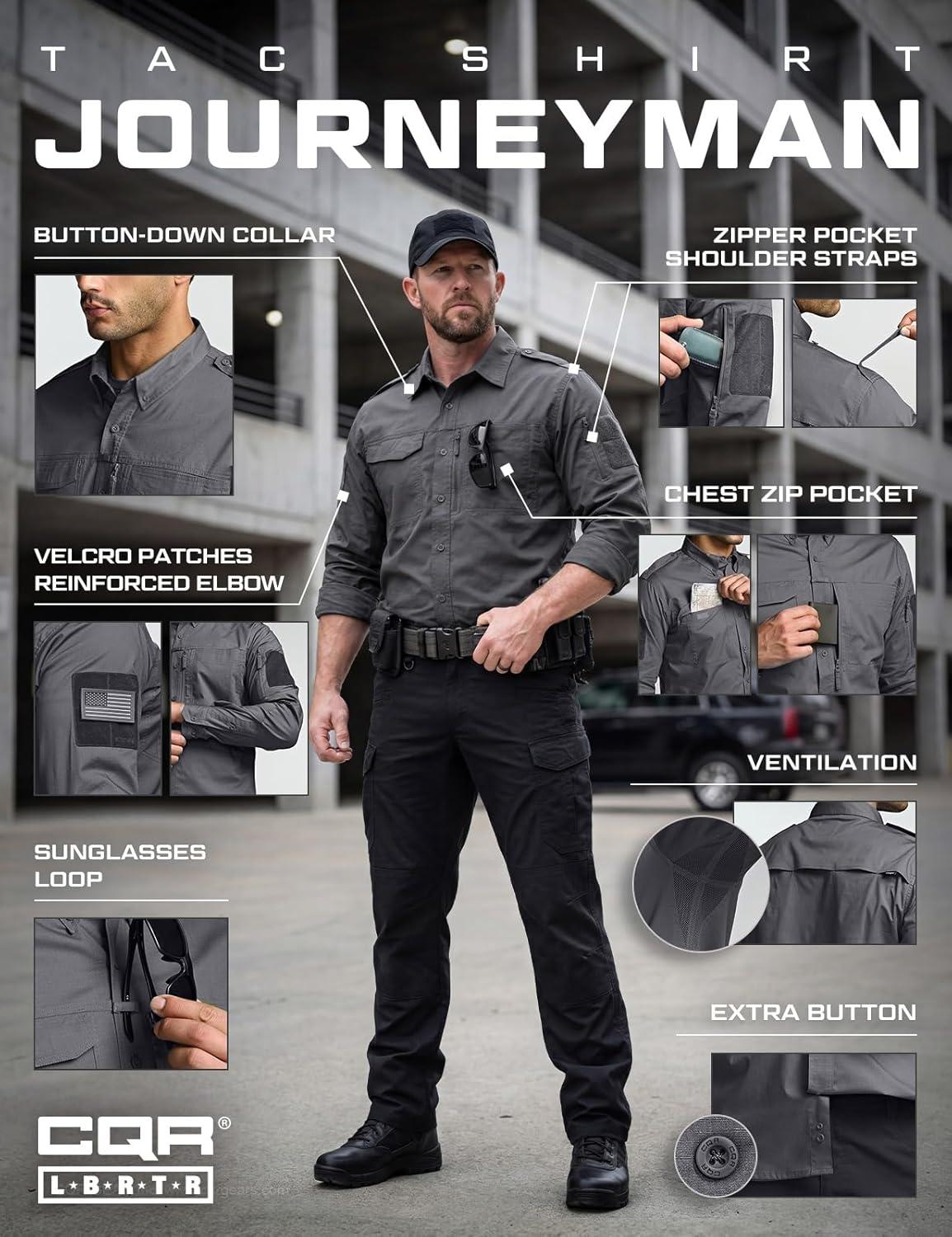 image:imageCQR Mens Long Sleeve Tactical Shirts Ripstop Military Work Shirts UPF 50 Breathable Button Down Outdoor Hiking ShirtJourneyman Charcoal