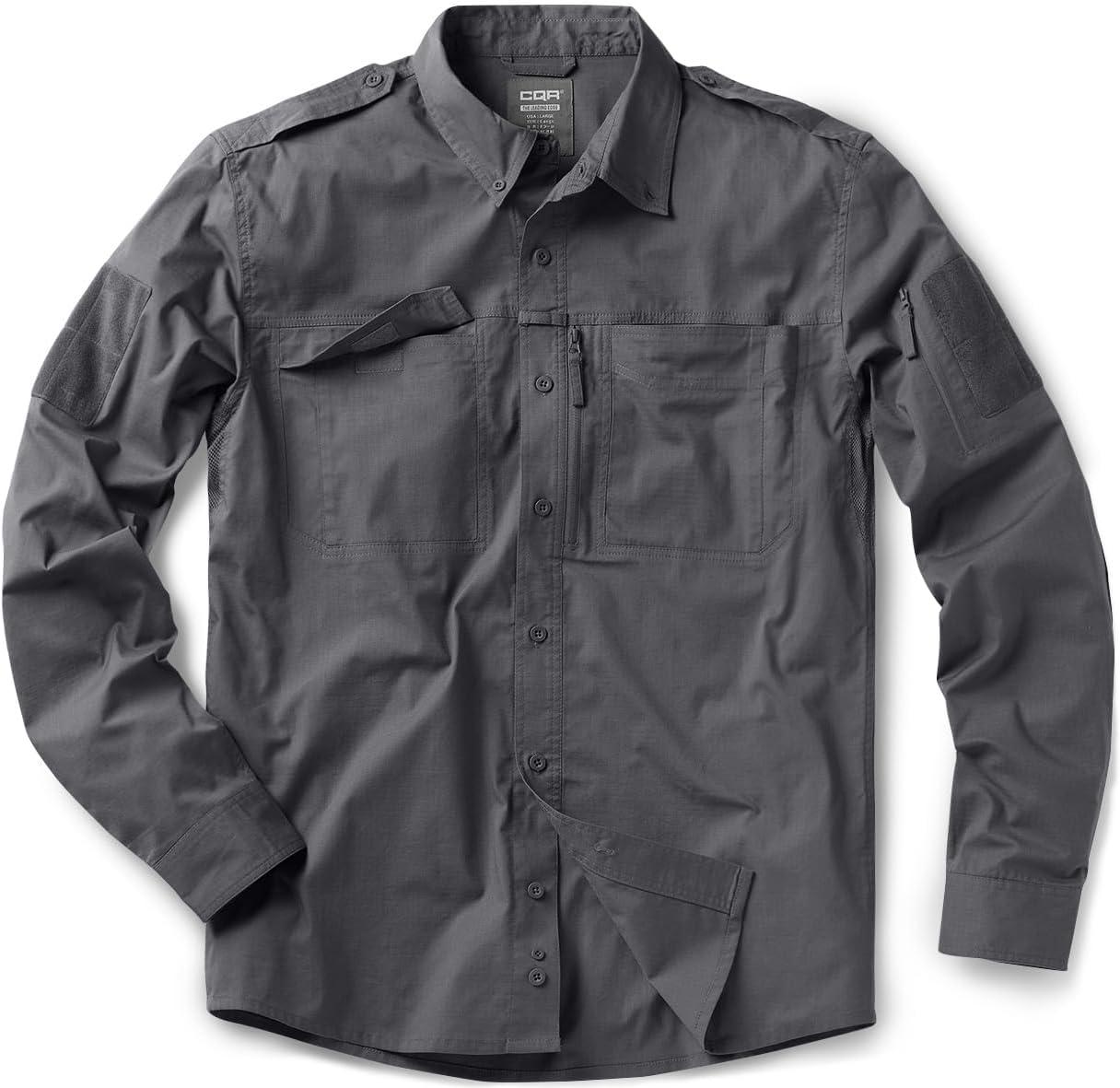 image:imageCQR Mens Long Sleeve Tactical Shirts Ripstop Military Work Shirts UPF 50 Breathable Button Down Outdoor Hiking ShirtJourneyman Charcoal