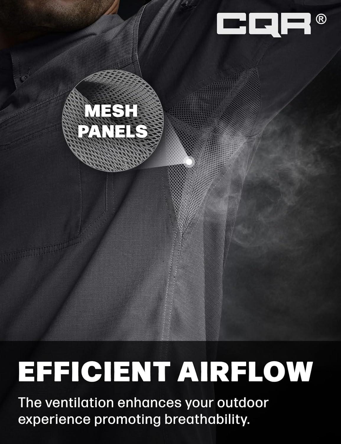 image:imageCQR Mens Long Sleeve Tactical Shirts Ripstop Military Work Shirts UPF 50 Breathable Button Down Outdoor Hiking ShirtJourneyman Charcoal