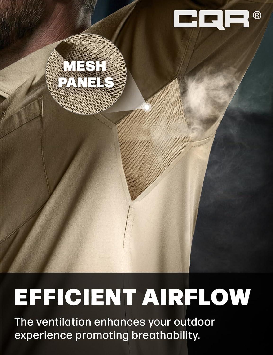 image:imageCQR Mens Long Sleeve Tactical Shirts Ripstop Military Work Shirts UPF 50 Breathable Button Down Outdoor Hiking ShirtMetro Khaki