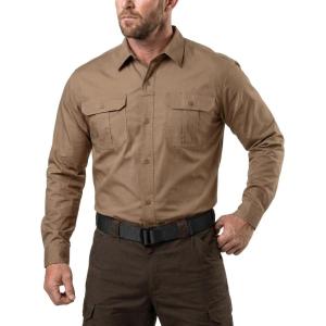 CQR Men’s Long Sleeve Tactical Shirts, Ripstop Military Work Shirts, UPF 50+ Breathable Button Down Outdoor Hiking Shirt(Supervisor Cougar)