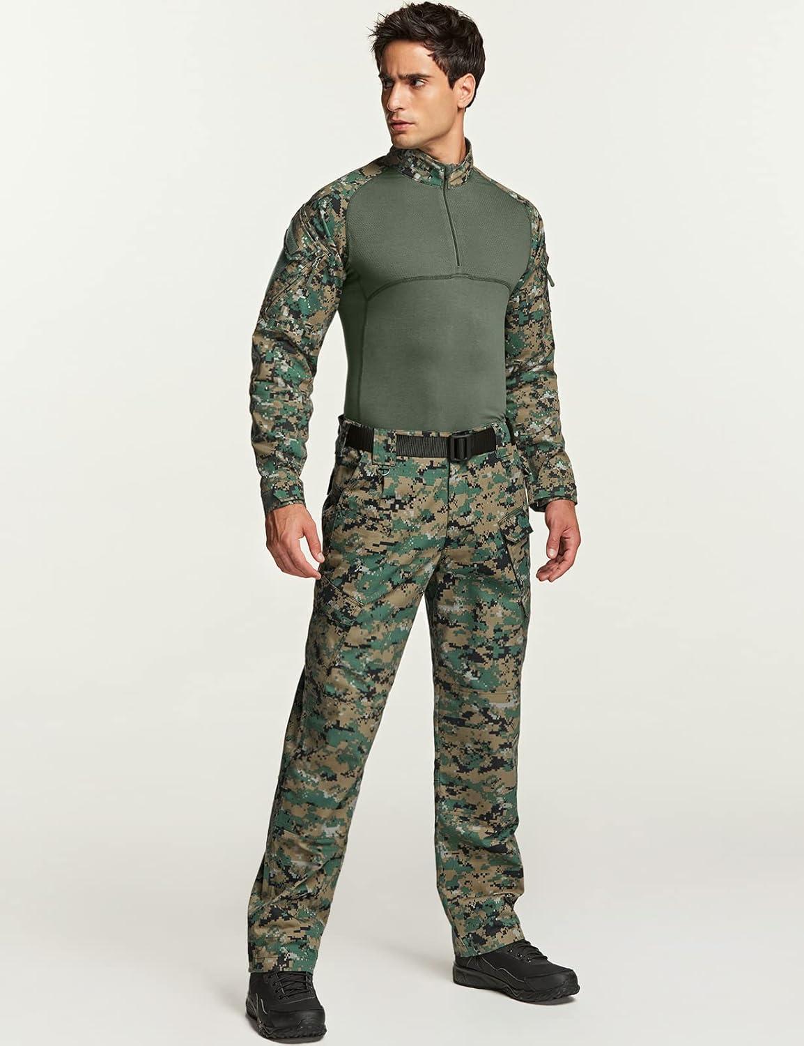 image:imageCQR Mens Combat Shirt Tactical 14 Zip Long Sleeve Military BDU Shirts Camo EDC Top with PocketsMilitary Print Shirts Marpat
