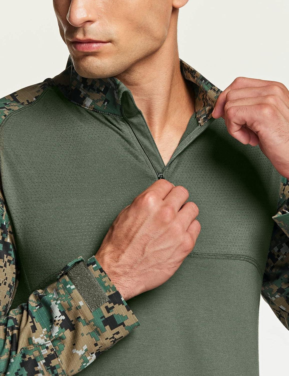image:imageCQR Mens Combat Shirt Tactical 14 Zip Long Sleeve Military BDU Shirts Camo EDC Top with PocketsMilitary Print Shirts Marpat