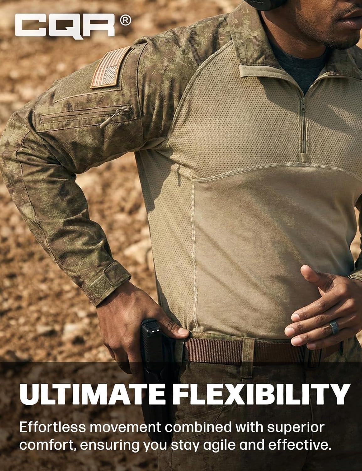 image:imageCQR Mens Combat Shirt Tactical 14 Zip Long Sleeve Military BDU Shirts Camo EDC Top with PocketsRaider Fractal Camo