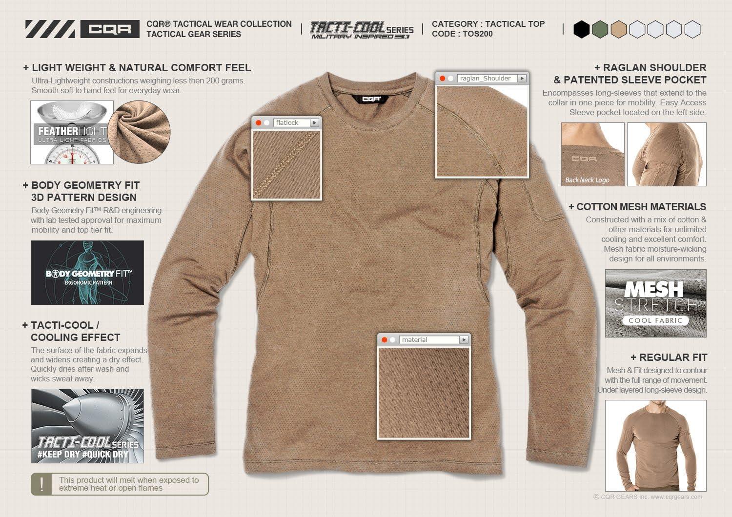 image:imageCQR Mens Combat Shirt Tactical 14 Zip Long Sleeve Military BDU Shirts Camo EDC Top with PocketsTacti Dri Coyote