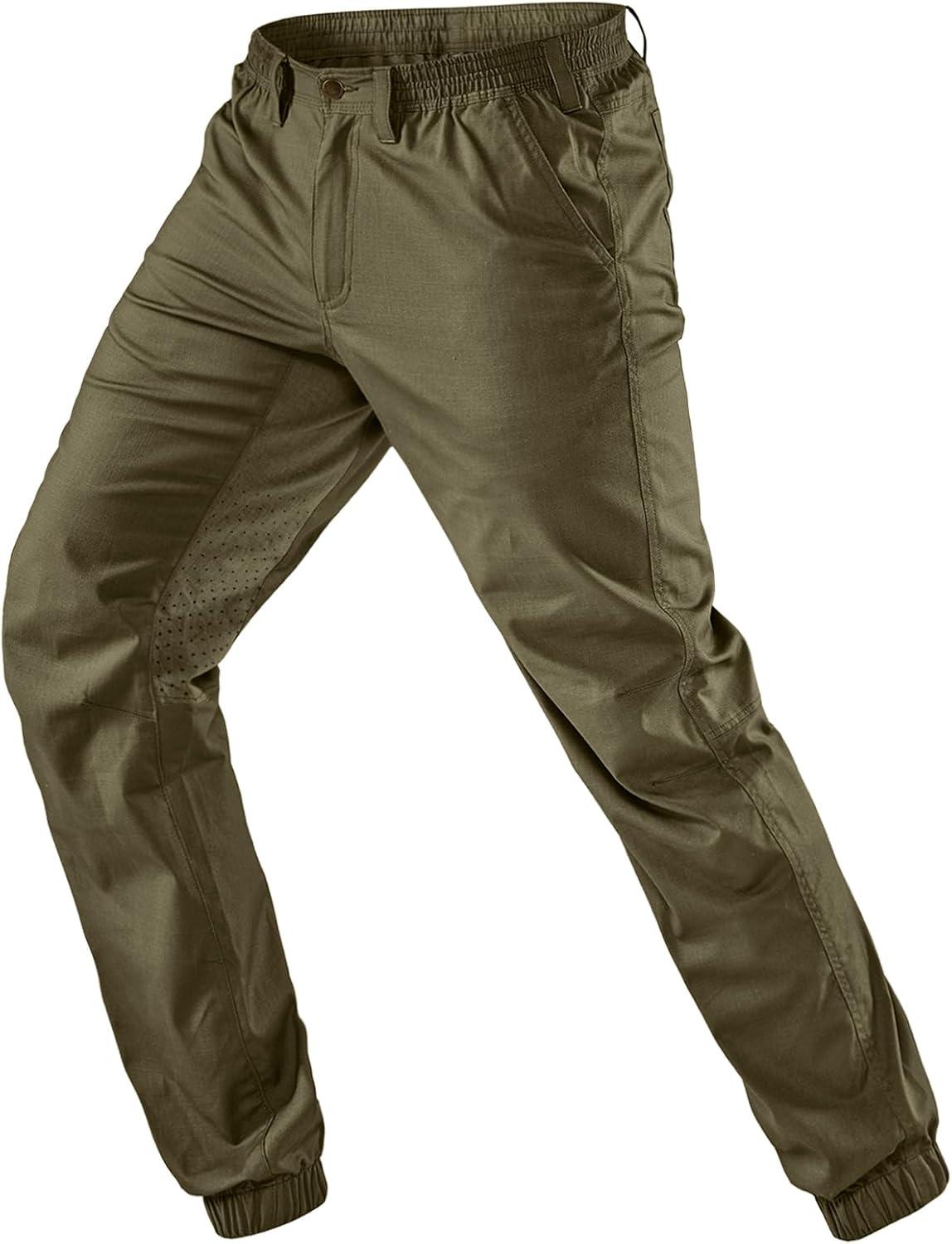 image:imageCQR Mens Flex Lightweight Joggers Elastic Waist Drawstring Casual Pants Tapered Fit Water Resistant Outdoor Cargo PantsEssential Soil Green