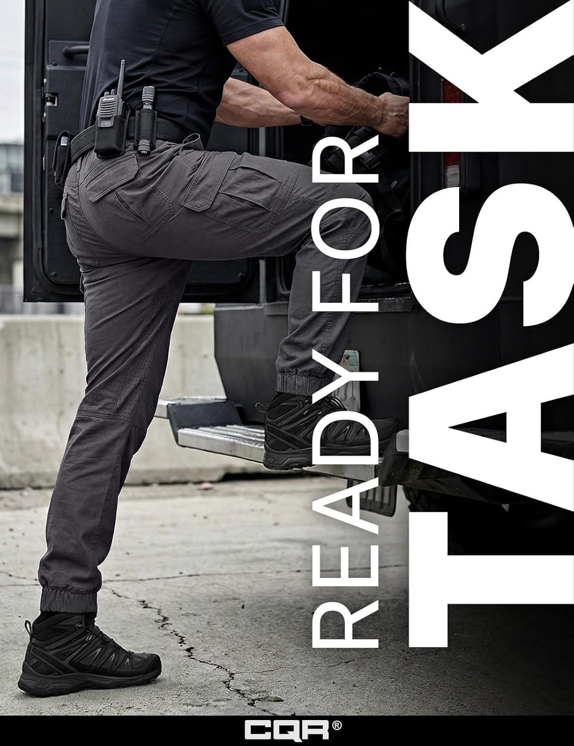 image:imageCQR Mens Flex Lightweight Joggers Elastic Waist Drawstring Casual Pants Tapered Fit Water Resistant Outdoor Cargo PantsSquad Charcoal