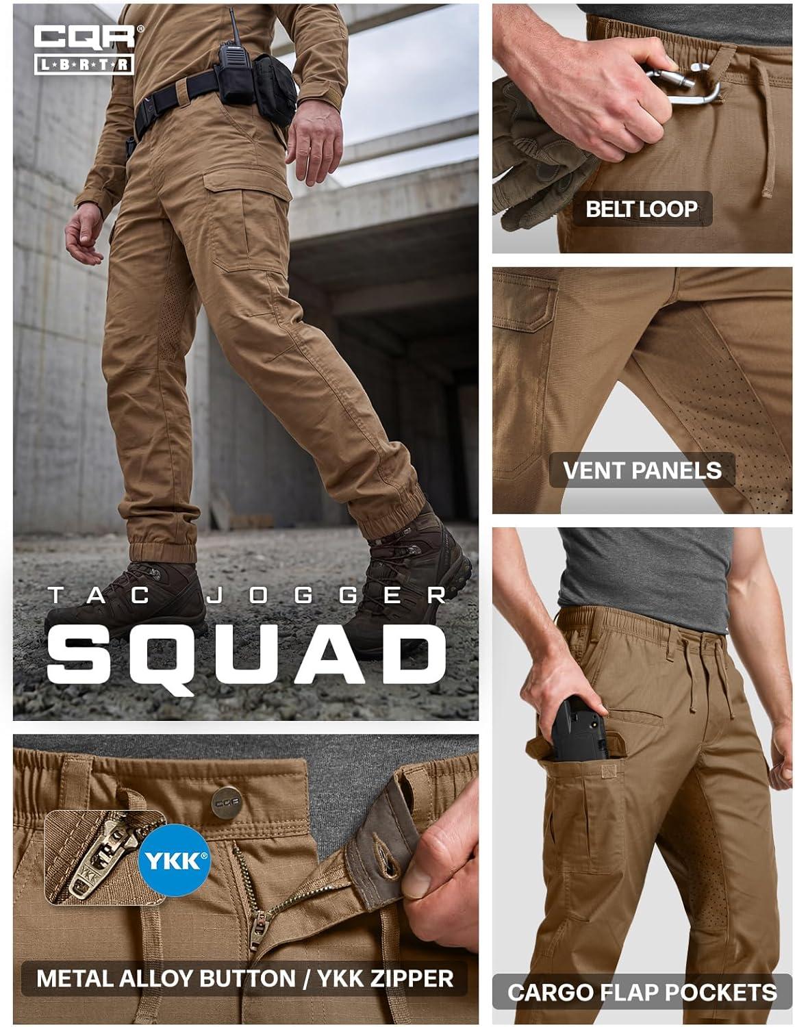 image:imageCQR Mens Flex Lightweight Joggers Elastic Waist Drawstring Casual Pants Tapered Fit Water Resistant Outdoor Cargo PantsSquad Cougar