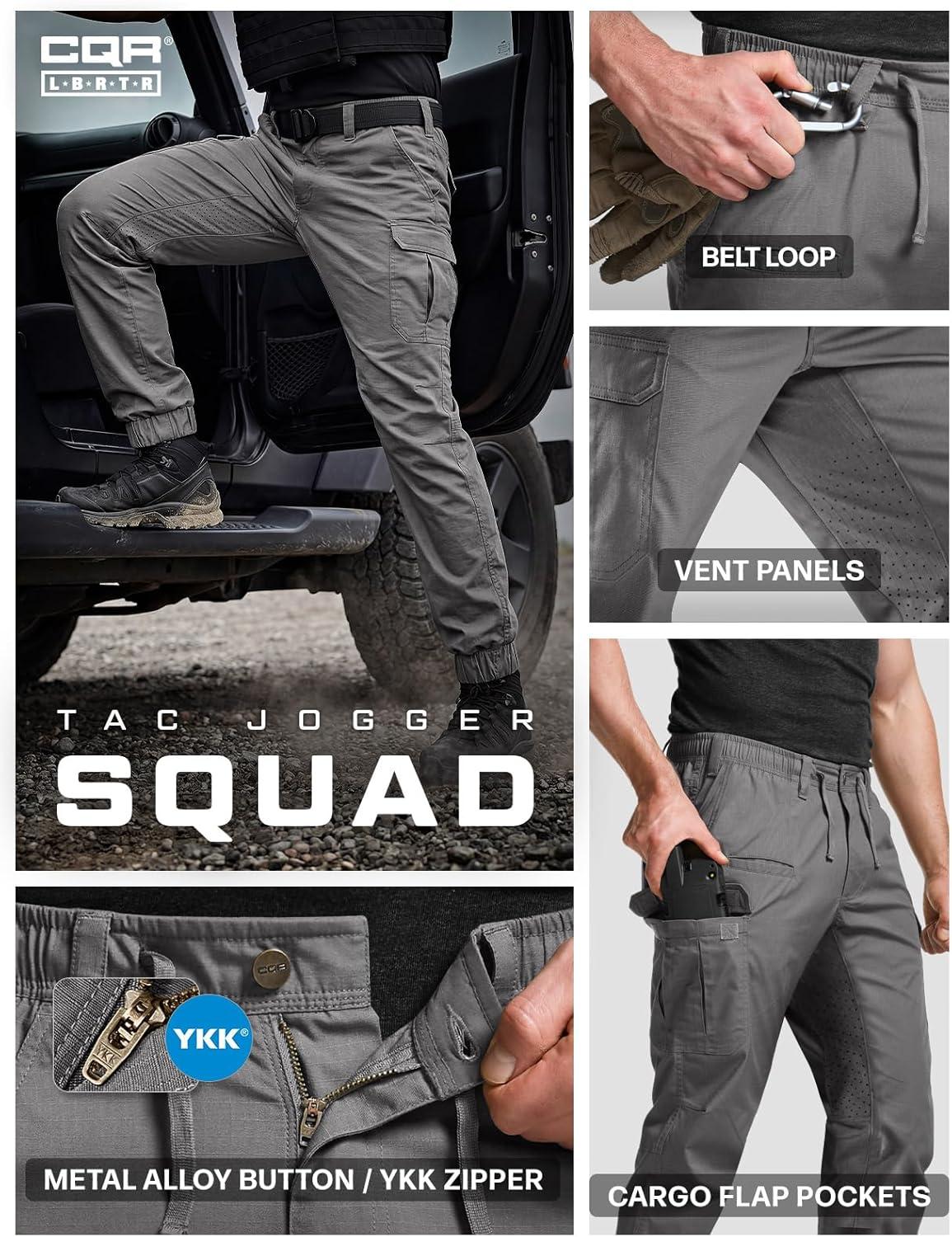 image:imageCQR Mens Flex Lightweight Joggers Elastic Waist Drawstring Casual Pants Tapered Fit Water Resistant Outdoor Cargo PantsSquad Stone