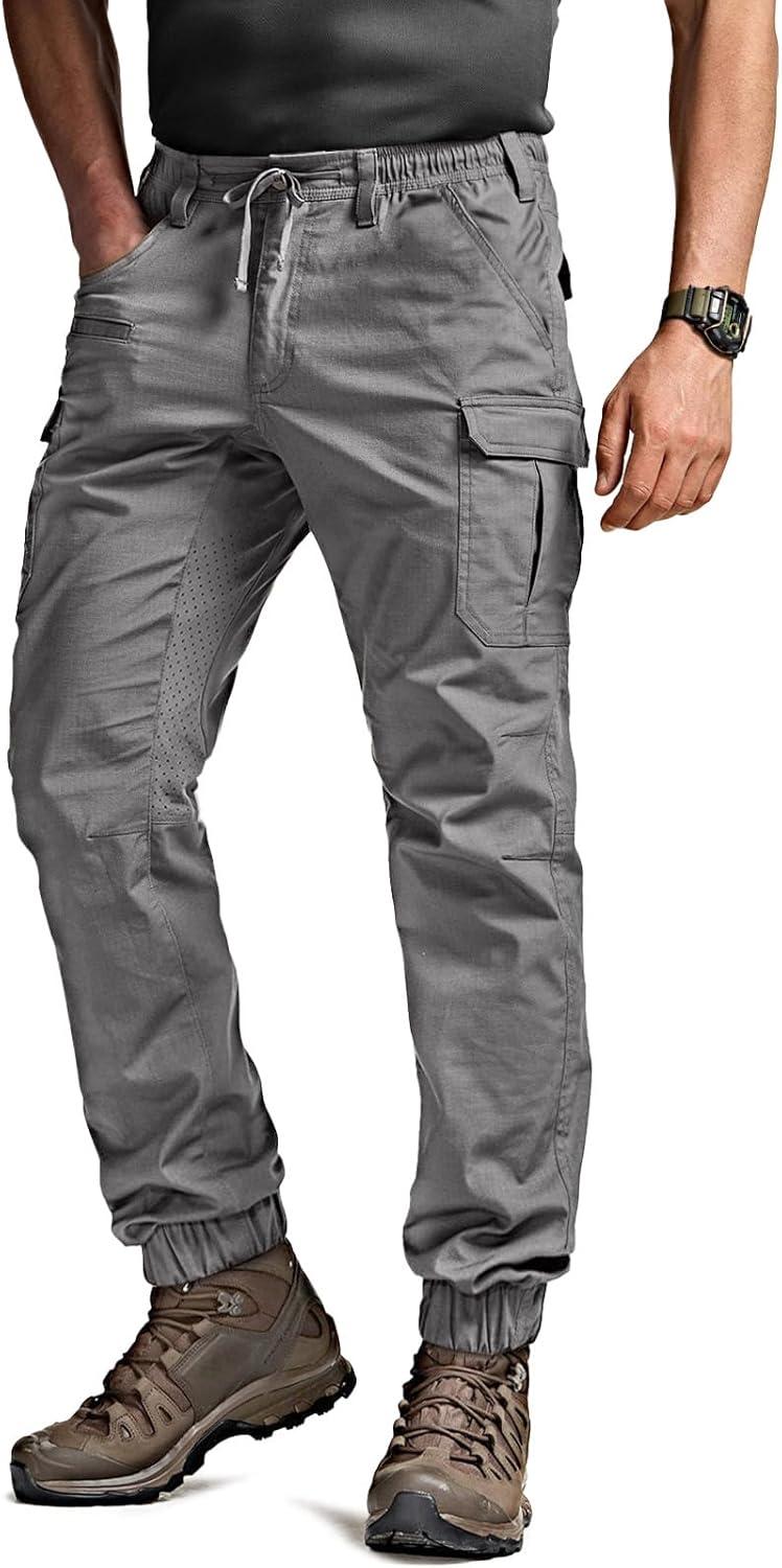image:imageCQR Mens Flex Lightweight Joggers Elastic Waist Drawstring Casual Pants Tapered Fit Water Resistant Outdoor Cargo PantsSquad Stone