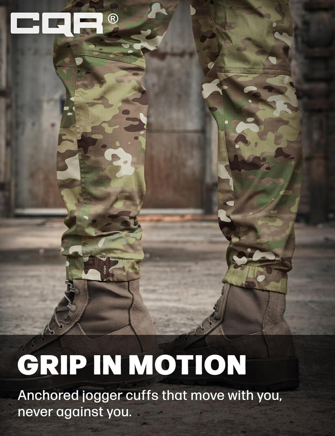 image:imageCQR Mens Flex Lightweight Joggers Elastic Waist Drawstring Casual Pants Tapered Fit Water Resistant Outdoor Cargo PantsSquad Utility Camo