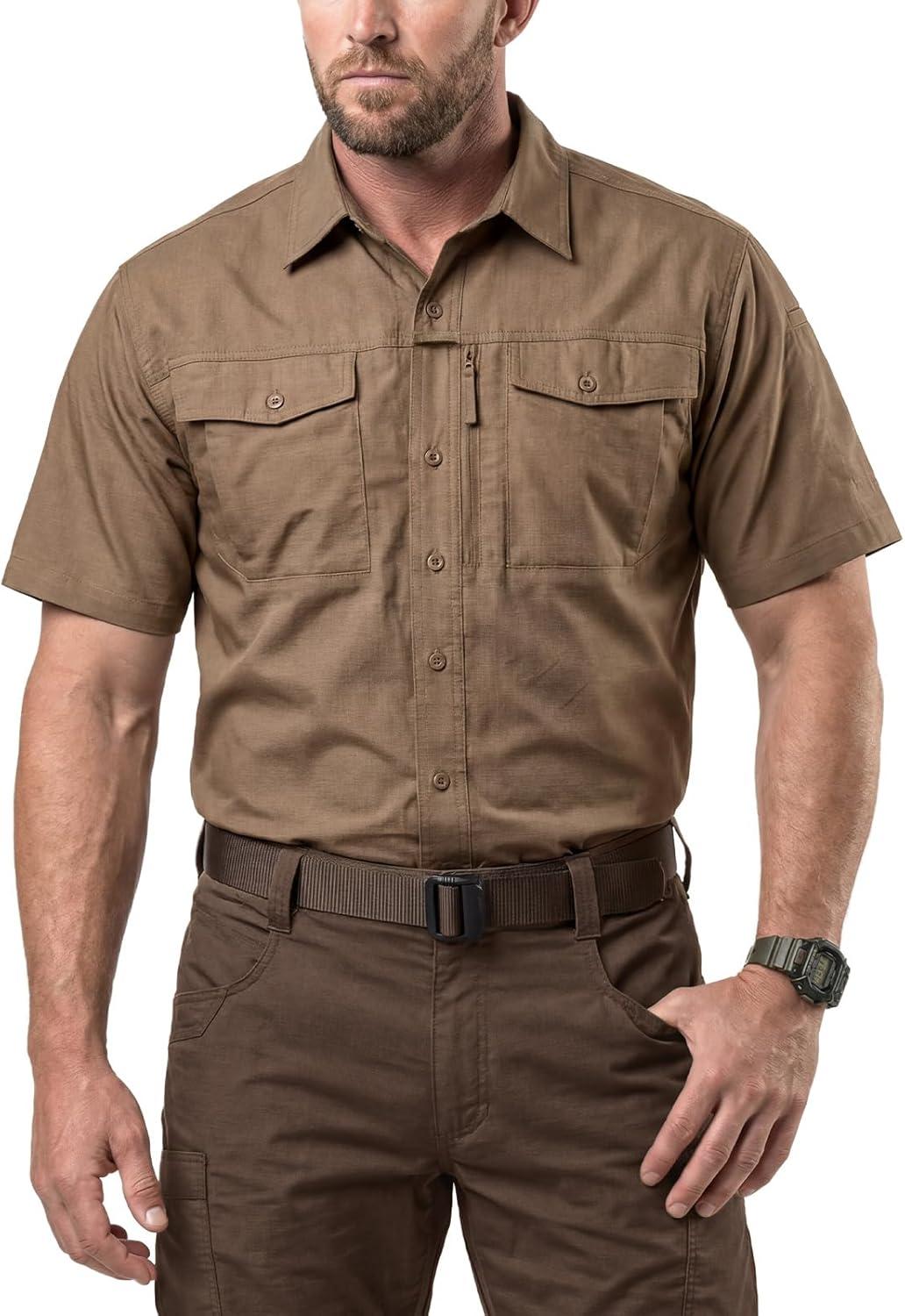 image:imageCQR Mens Short Sleeve Tactical Shirts UPF 50 Ripstop Military Work Shirts Breathable Button Down Outdoor Hiking ShirtJourneyman Cougar
