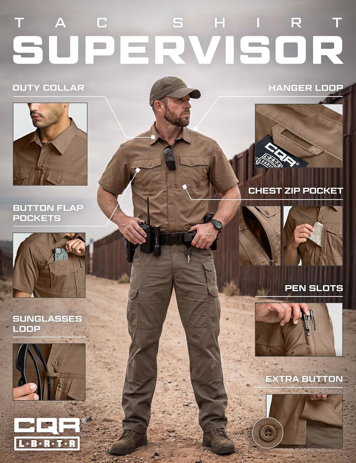 image:imageCQR Mens Short Sleeve Tactical Shirts UPF 50 Ripstop Military Work Shirts Breathable Button Down Outdoor Hiking ShirtJourneyman Cougar