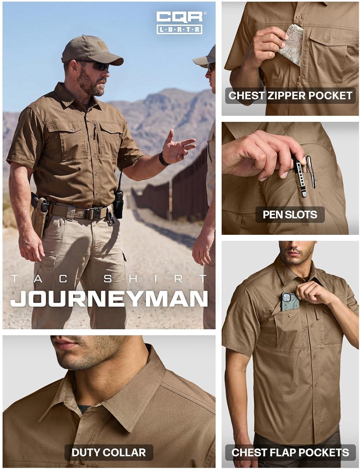 image:imageCQR Mens Short Sleeve Tactical Shirts UPF 50 Ripstop Military Work Shirts Breathable Button Down Outdoor Hiking ShirtJourneyman Cougar