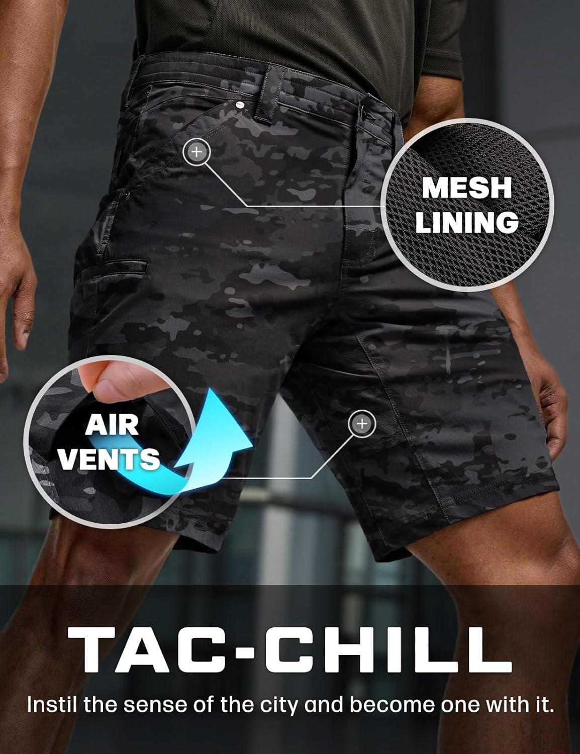 image:imageCQR Mens Stretch Utility Shorts Lightweight Quick Dry Casual Shorts Hiking Golf Cargo Shorts with Zipper PocketsSedona Camo Utility Camo Black
