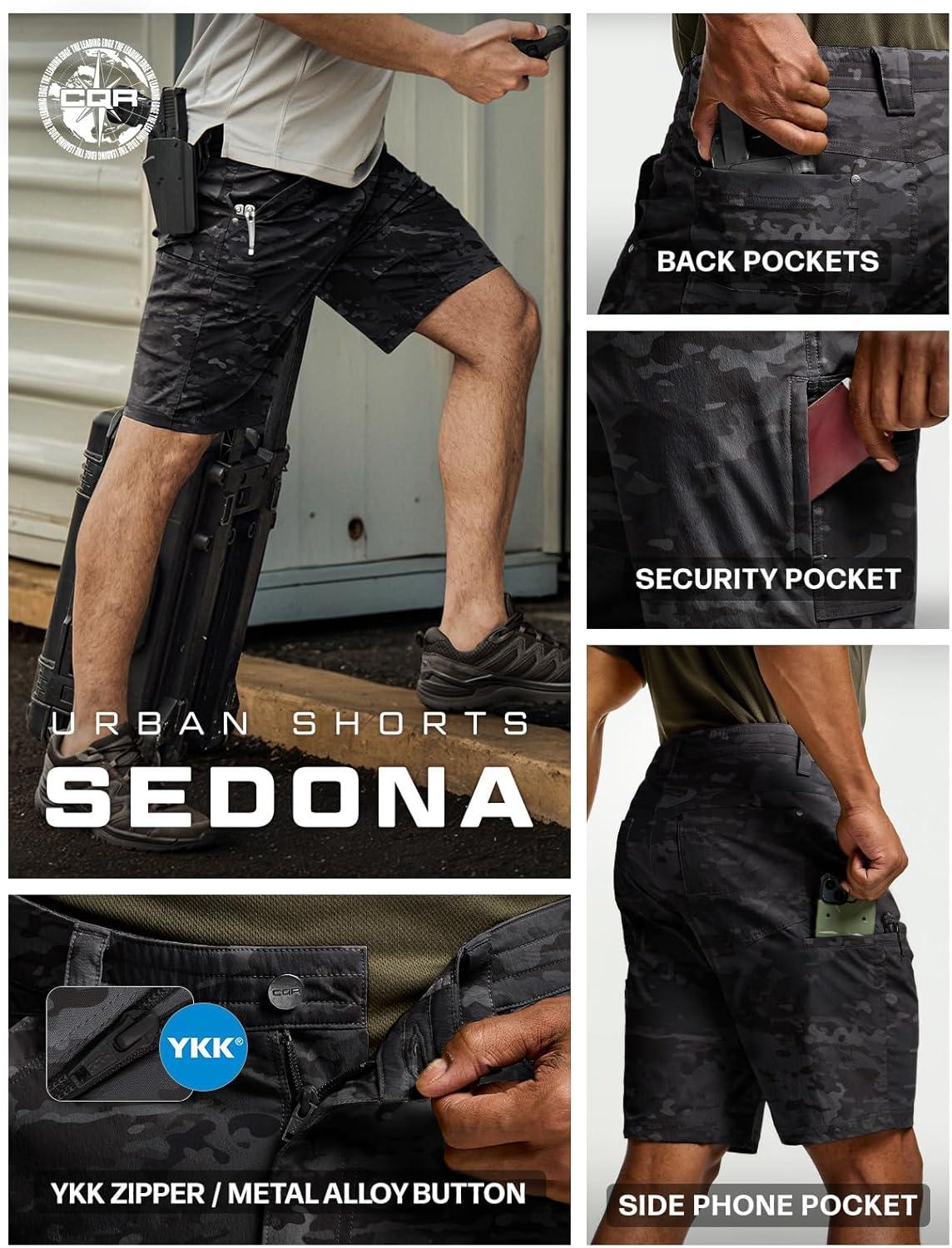 image:imageCQR Mens Stretch Utility Shorts Lightweight Quick Dry Casual Shorts Hiking Golf Cargo Shorts with Zipper PocketsSedona Camo Utility Camo Black