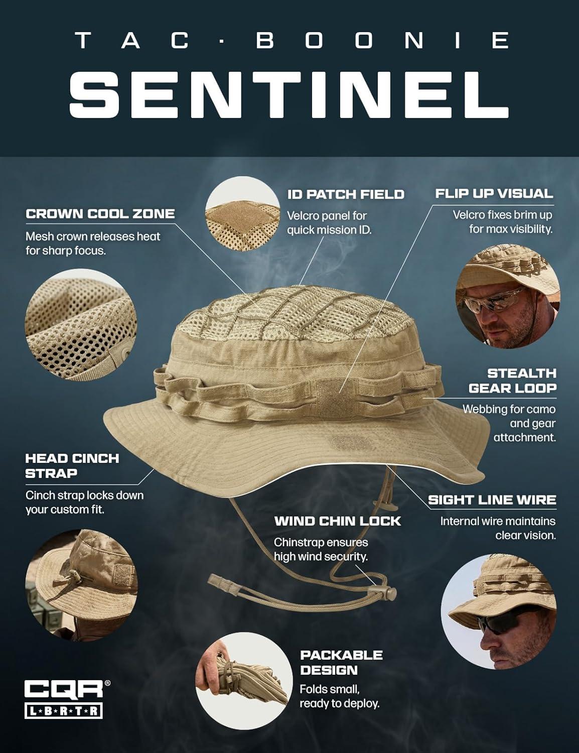 image:imageCQR Mens Tactical Boonie Hat Breathable Packable Sun Hat for Hunting Hiking Fishing Shooting and Outdoor ActivitiesSentinel Alamo Khaki