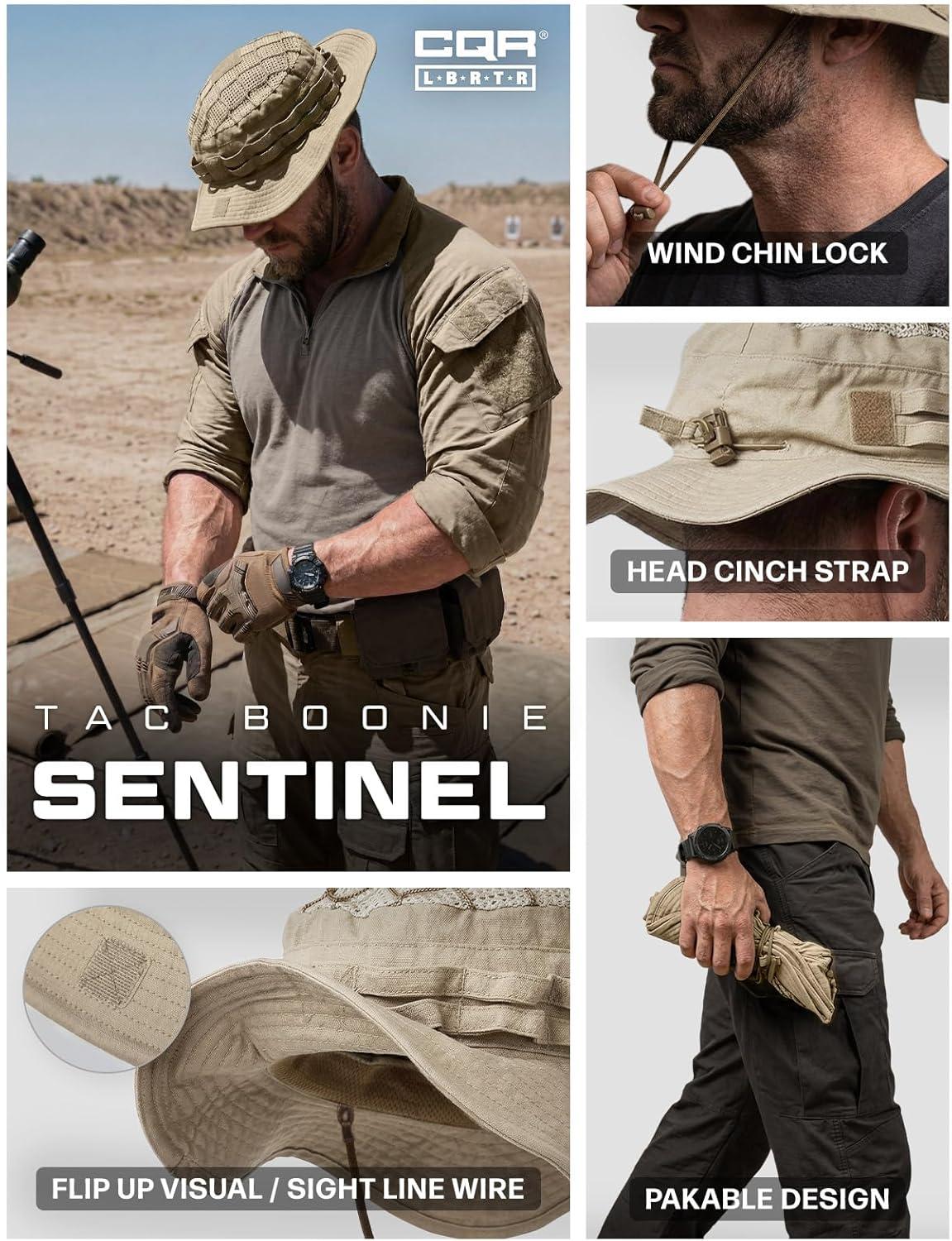 image:imageCQR Mens Tactical Boonie Hat Breathable Packable Sun Hat for Hunting Hiking Fishing Shooting and Outdoor ActivitiesSentinel Alamo Khaki