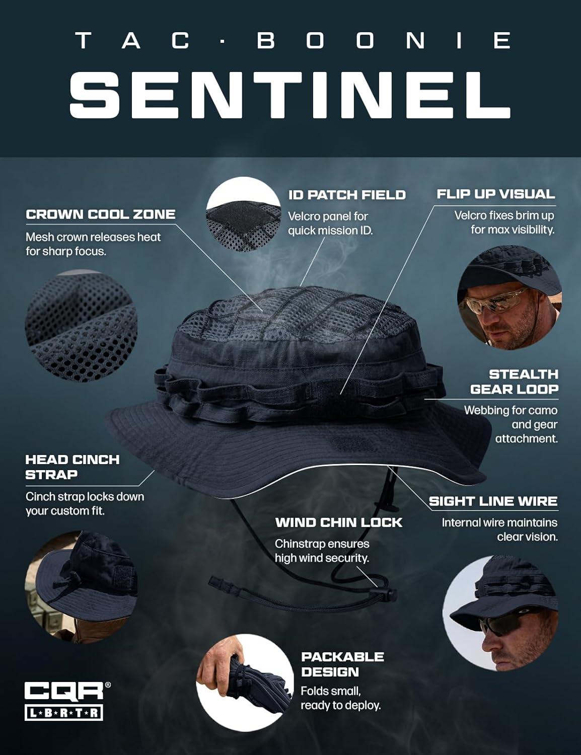 image:imageCQR Mens Tactical Boonie Hat Breathable Packable Sun Hat for Hunting Hiking Fishing Shooting and Outdoor ActivitiesSentinel Operator Navy
