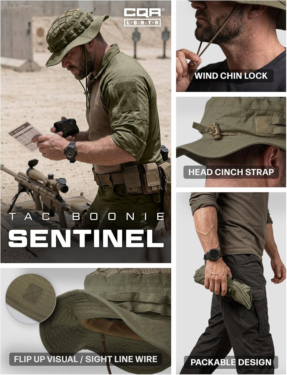 image:imageCQR Mens Tactical Boonie Hat Breathable Packable Sun Hat for Hunting Hiking Fishing Shooting and Outdoor ActivitiesSentinel Soil Green